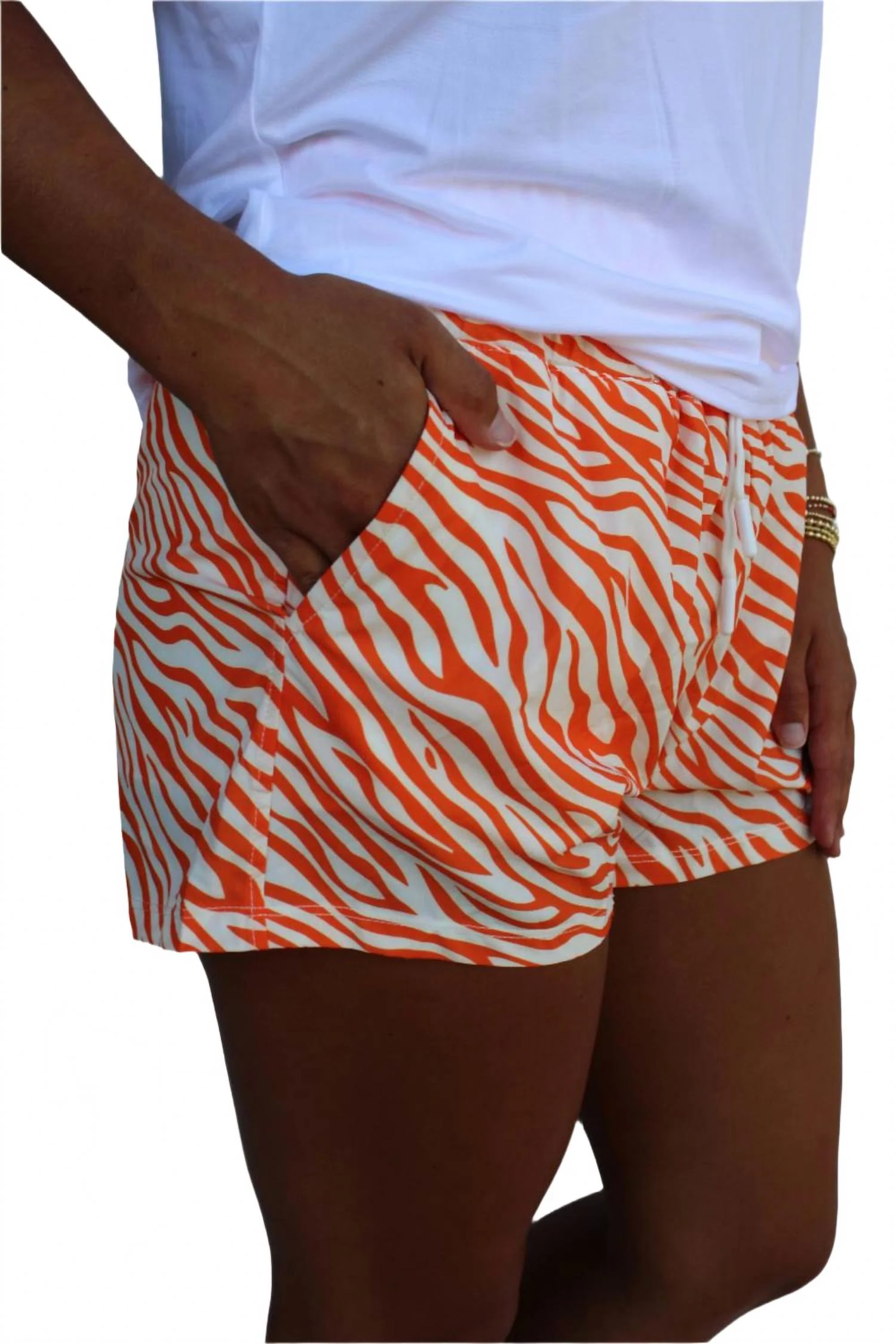 Crazy For Tigers High Waistband Gameday Shorts In Orange/white Tiger Stripes - Image 2