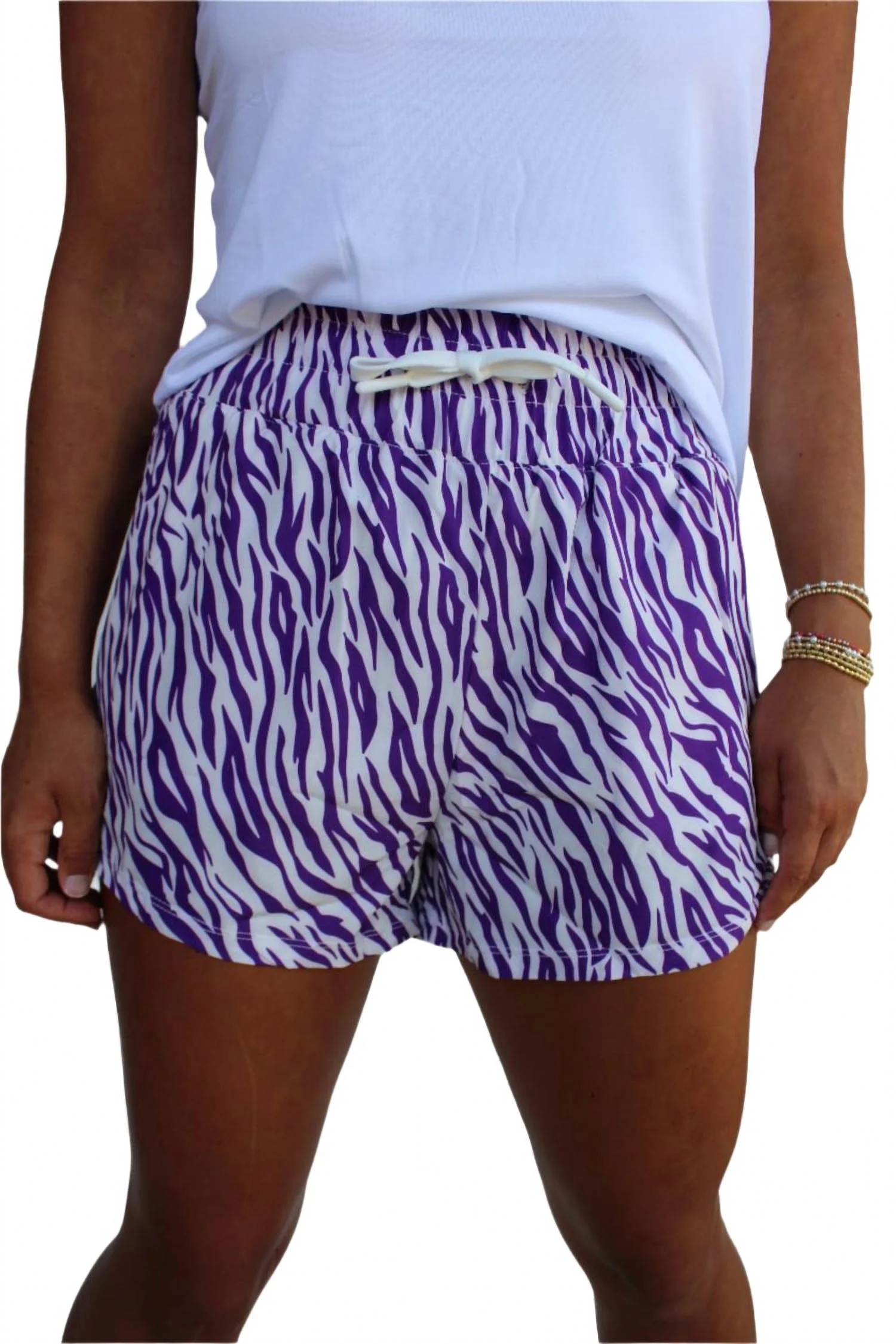 Crazy For Tigers High Waistband Gameday Shorts In Purple/white Tiger Stripes