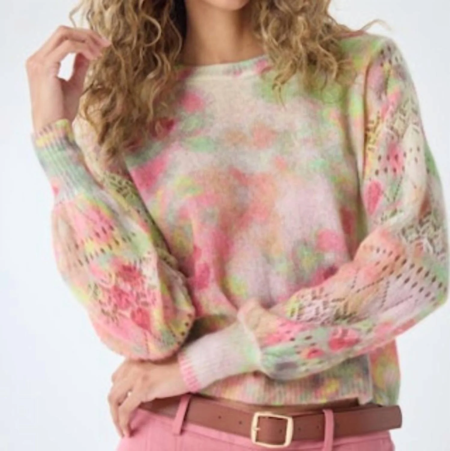 Crew Neck Combo Sweater In Pink