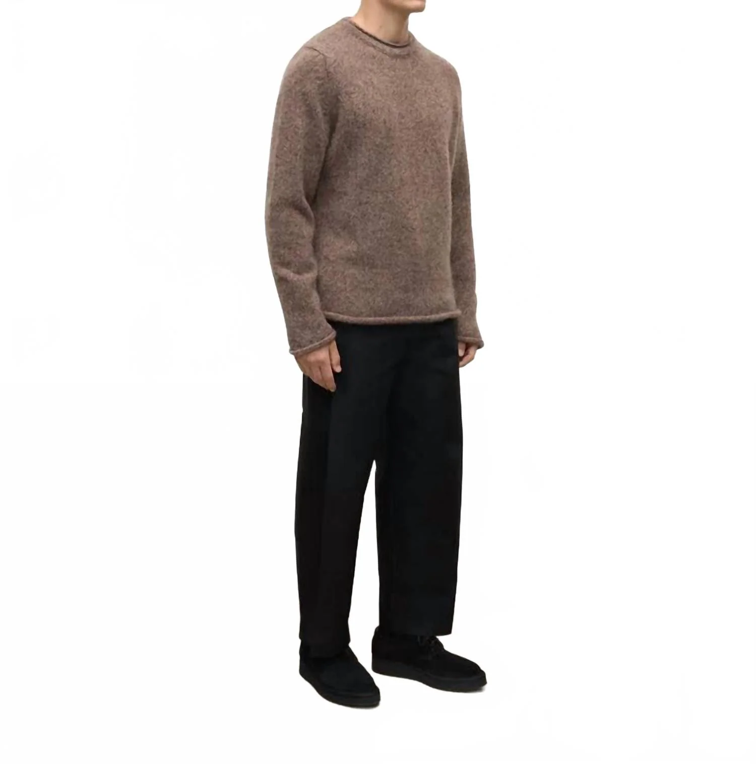Crew Neck Rolled Trims Sweater In Brown - Image 2