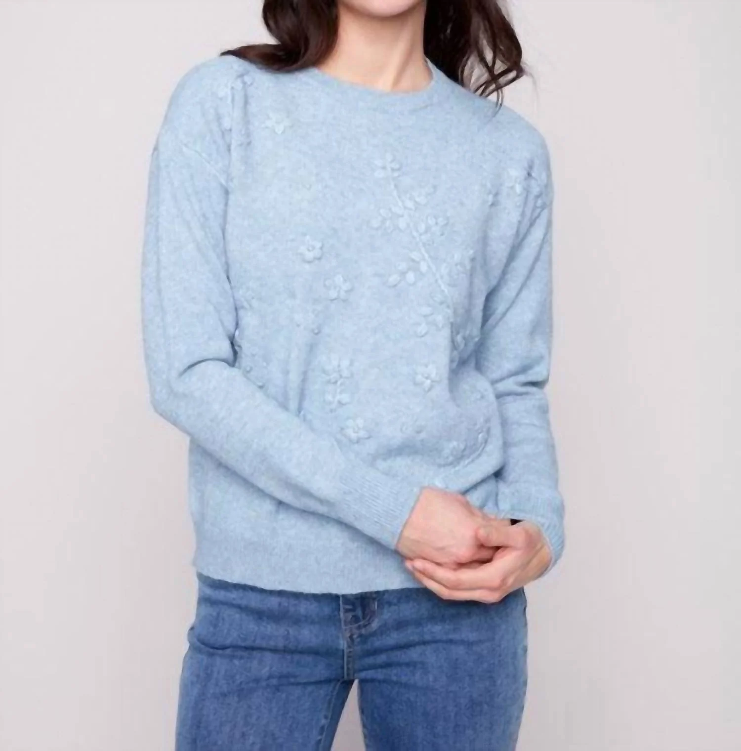 Crew Neck Sweater With Tonal Embroidery In Oxford