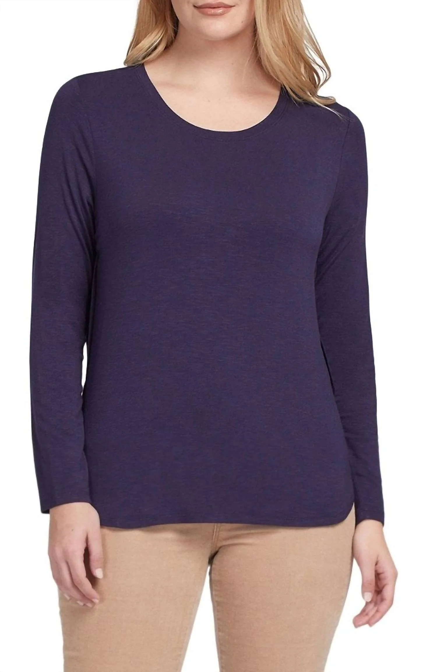 Crew Neck Top With Button Back Detail In Navy