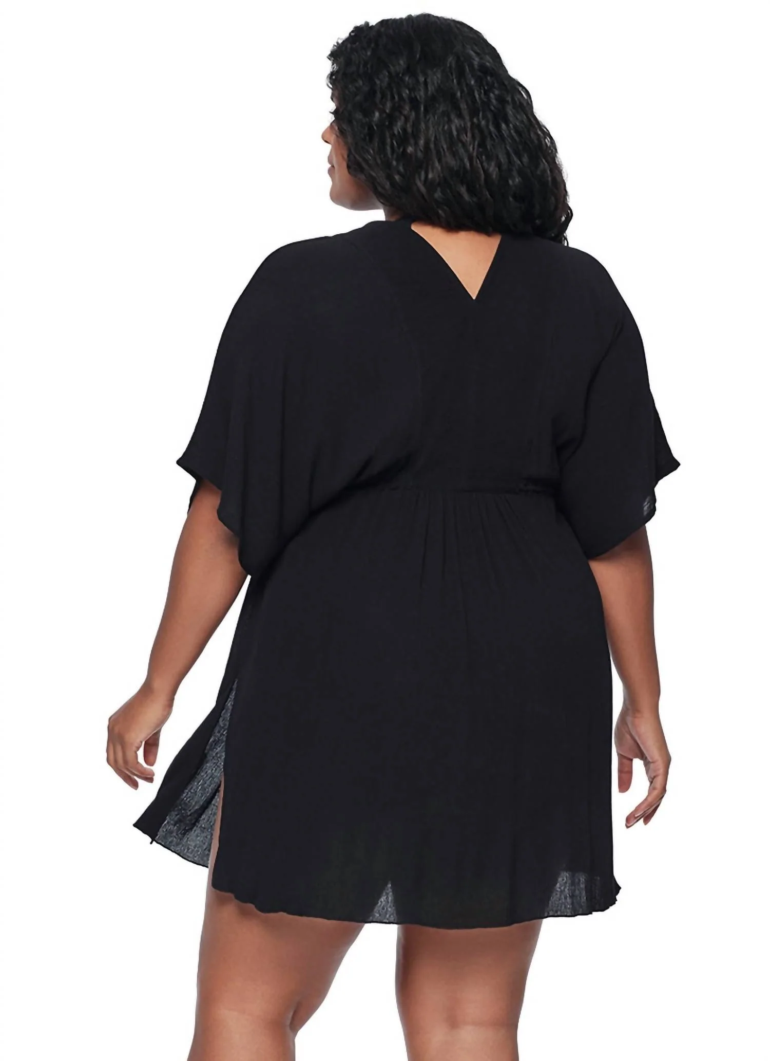 Crinkle Rayon Tunic Cover Up Dress In Black - Image 2
