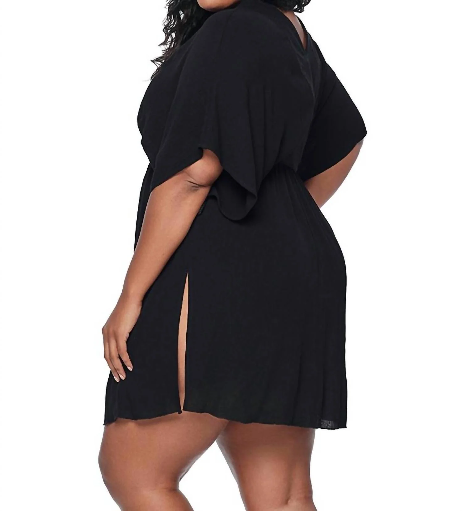 Crinkle Rayon Tunic Cover Up Dress In Black - Image 3
