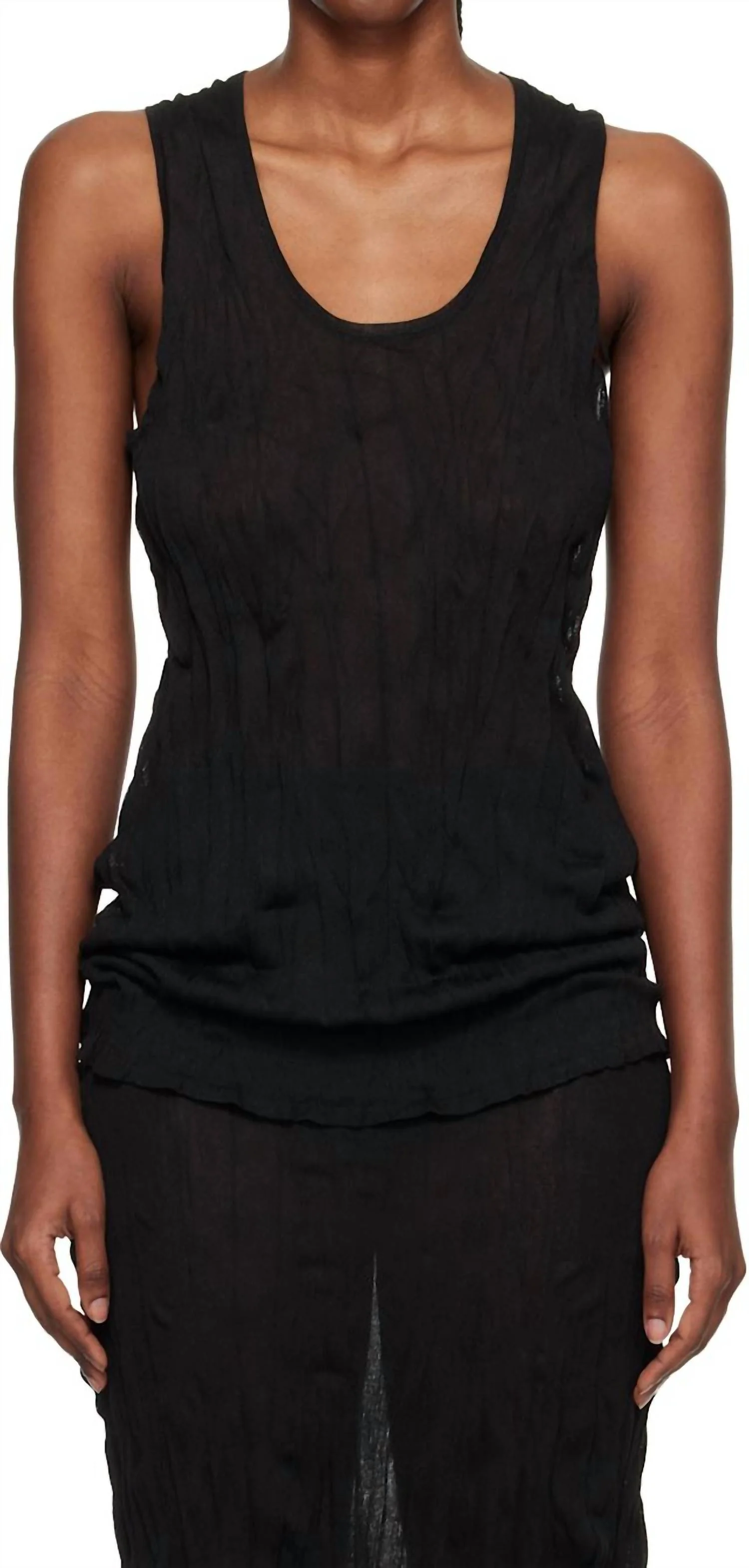 Crinkled Knit Tank Top In Black