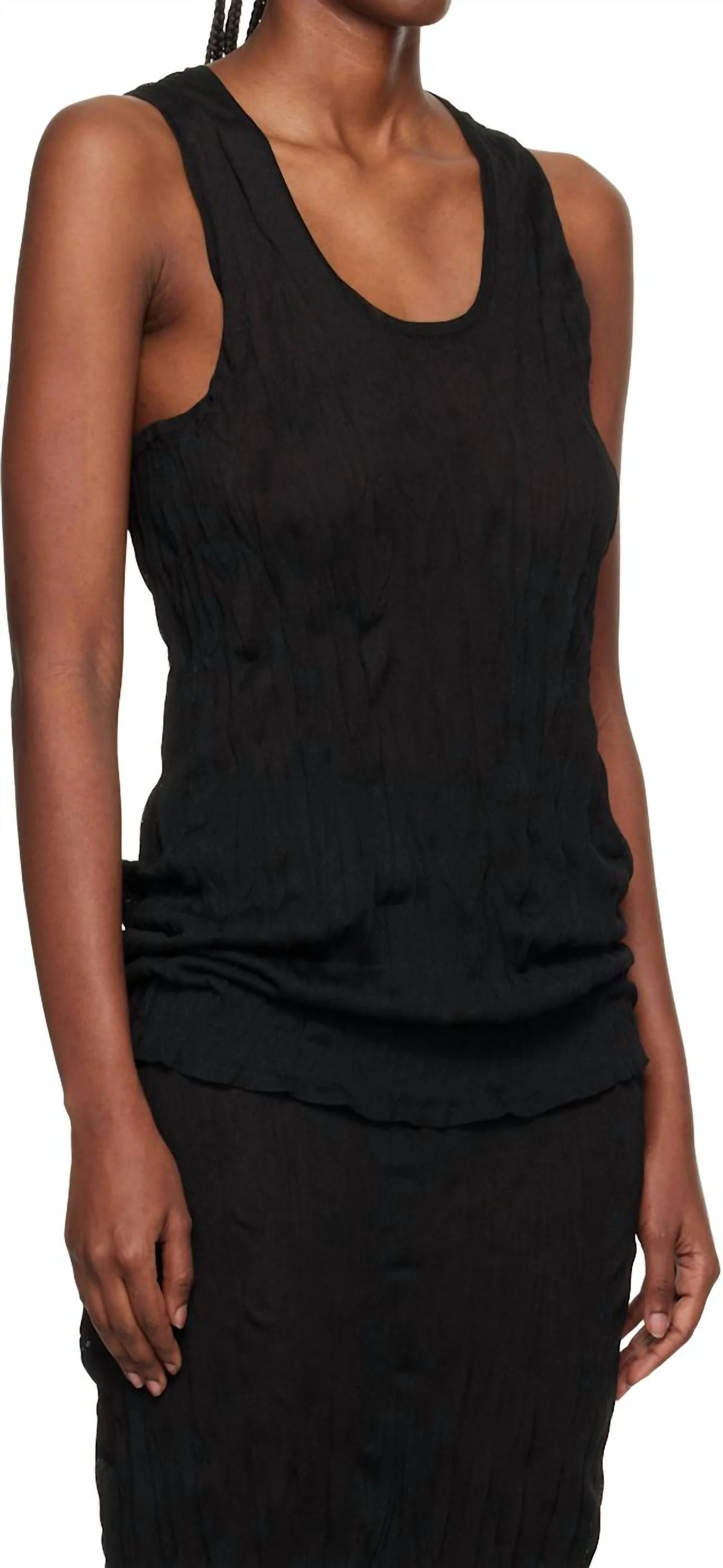 Crinkled Knit Tank Top In Black - Image 3