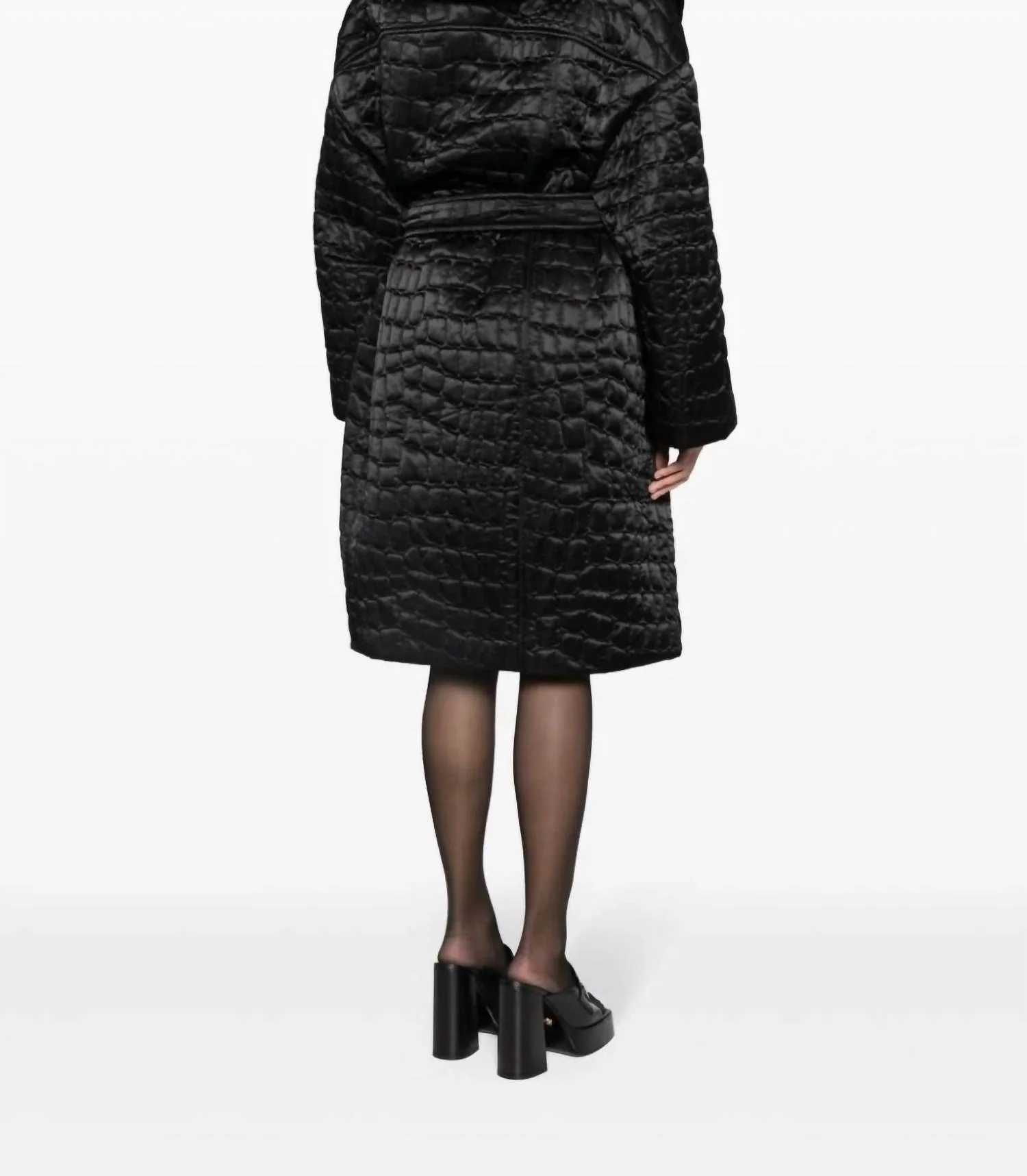 Croc-Pattern Quilted Coat In Black - Image 3