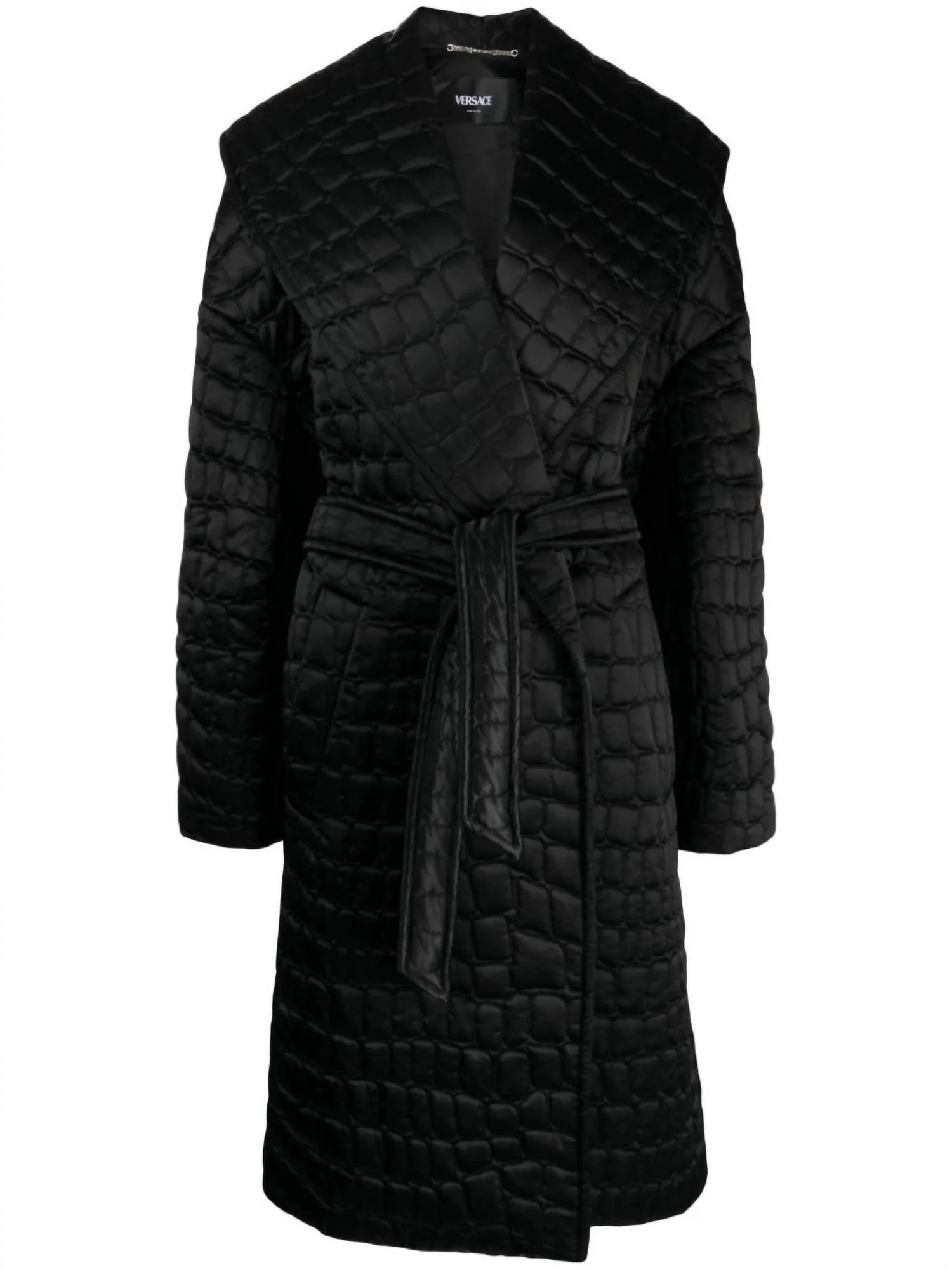Croc-Pattern Quilted Coat In Black - Image 4