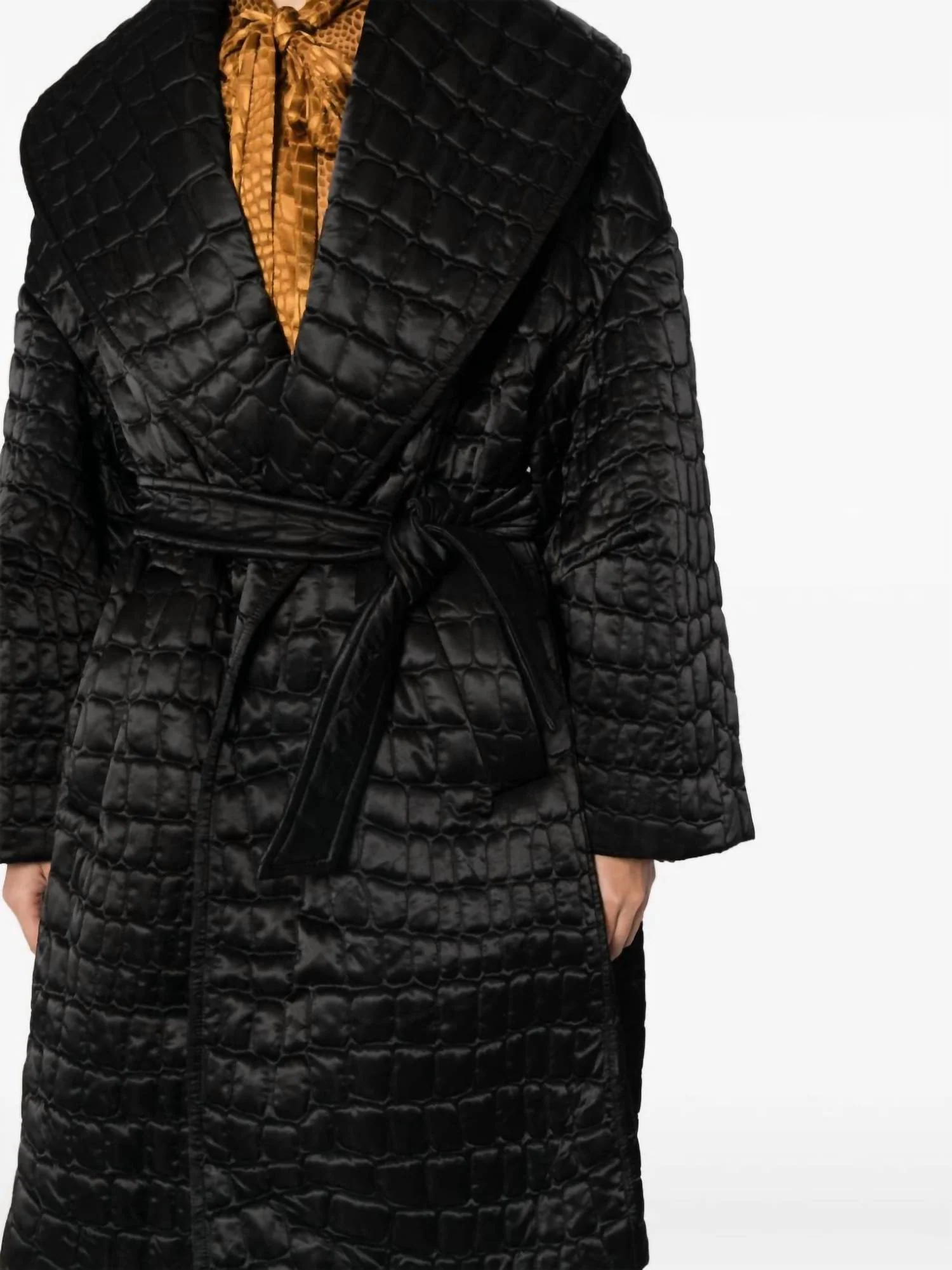 Croc-Pattern Quilted Coat In Black - Image 5