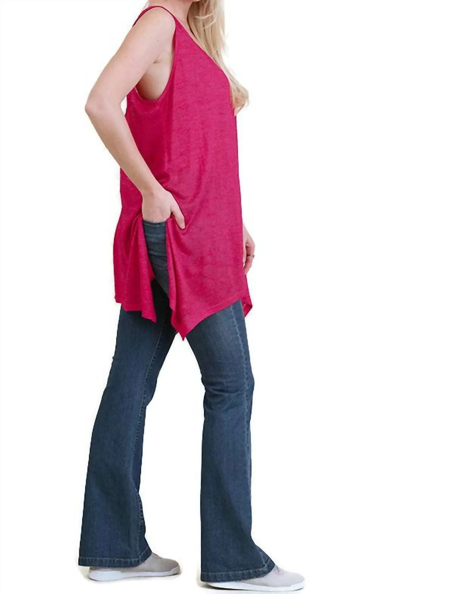 Crochet Back Sleeveless Top In Berry