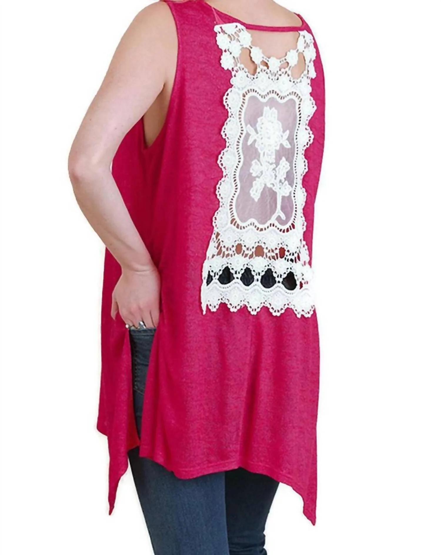 Crochet Back Sleeveless Top In Berry - Image 2