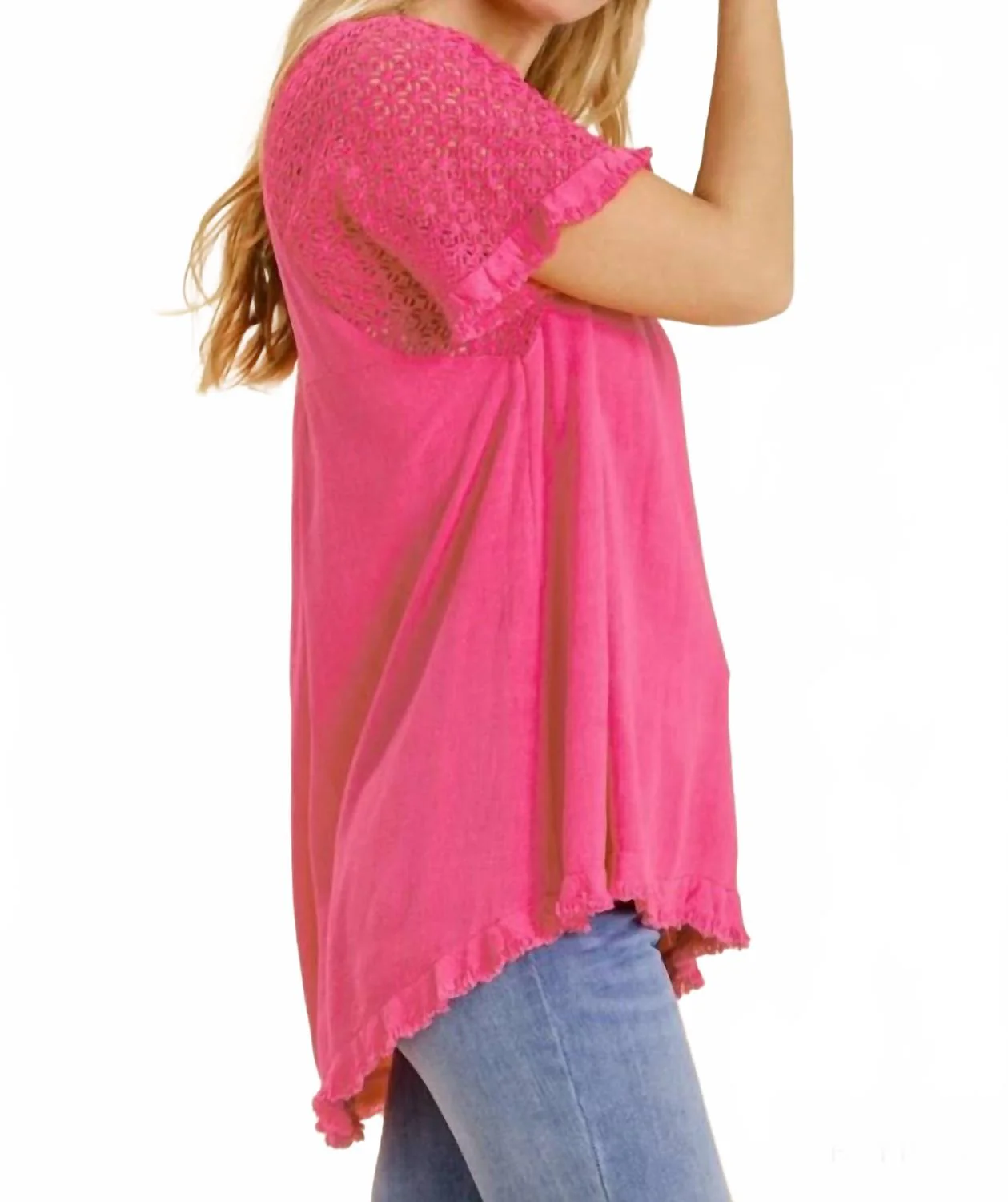 Crochet Detail Fringe Top In Hot Pink - Image 2