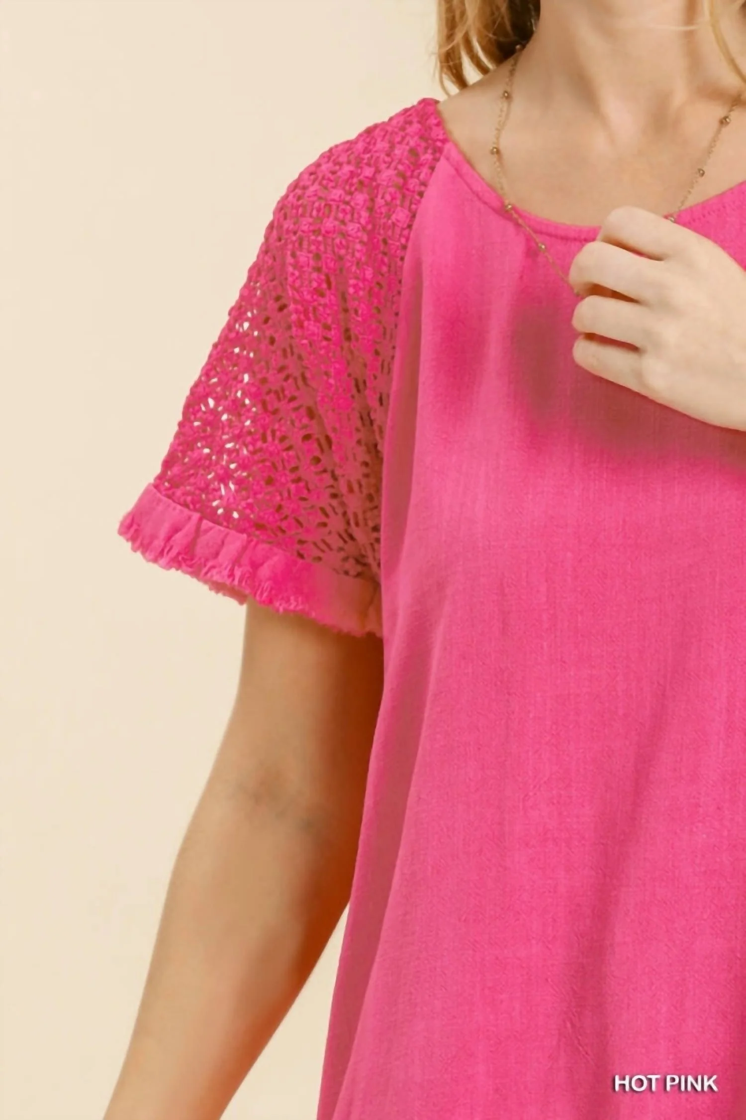 Crochet Detail Fringe Top In Hot Pink - Image 3