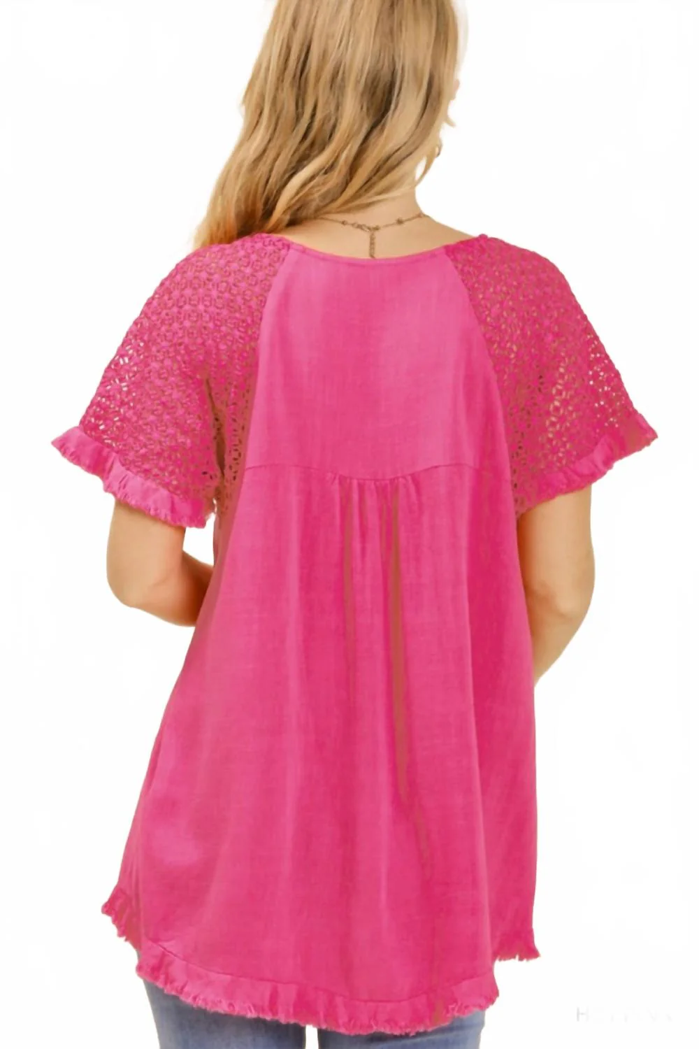 Crochet Detail Fringe Top In Hot Pink - Image 4