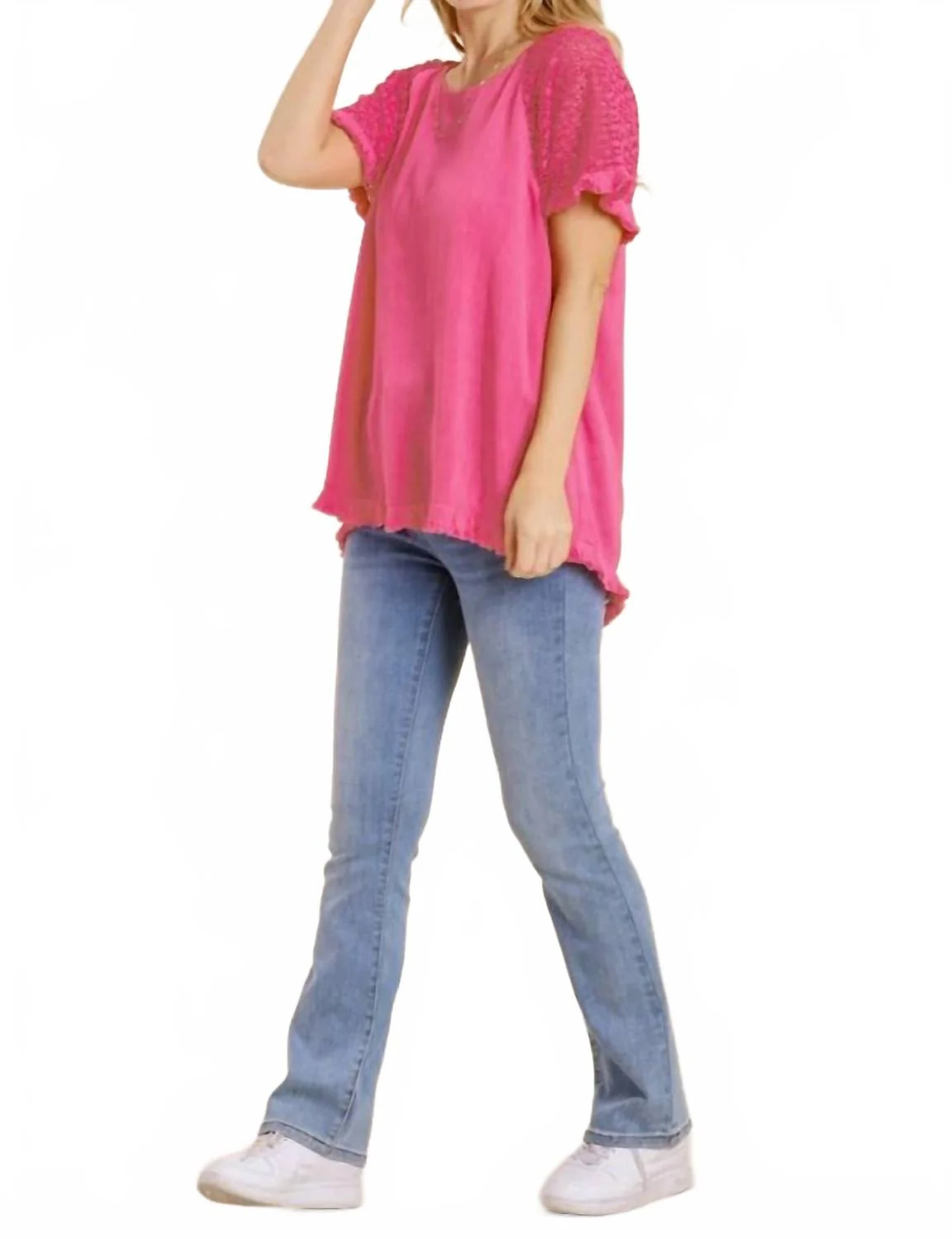 Crochet Detail Fringe Top In Hot Pink - Image 5
