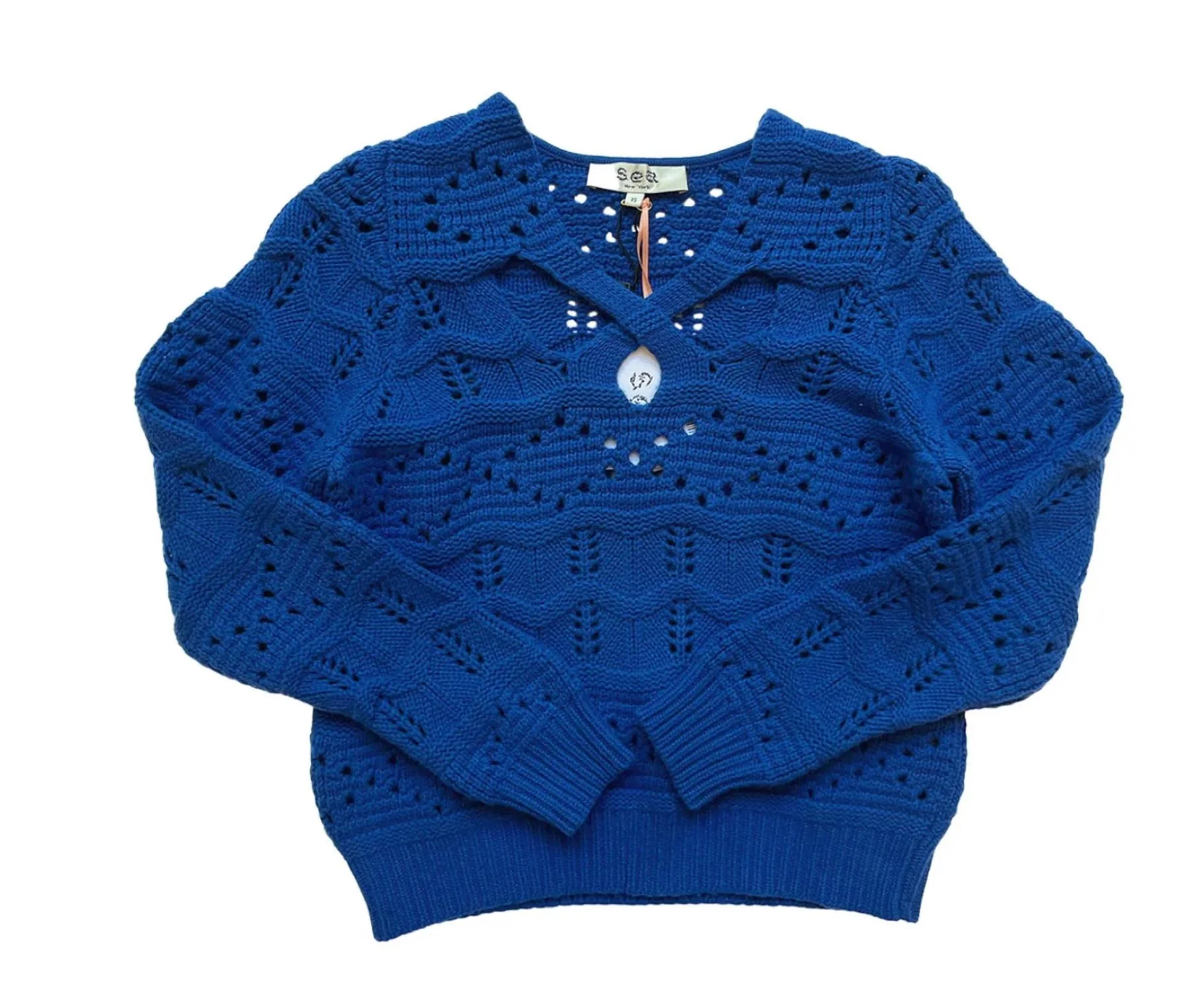 Crochet Knit Sweater In Blue - Image 2