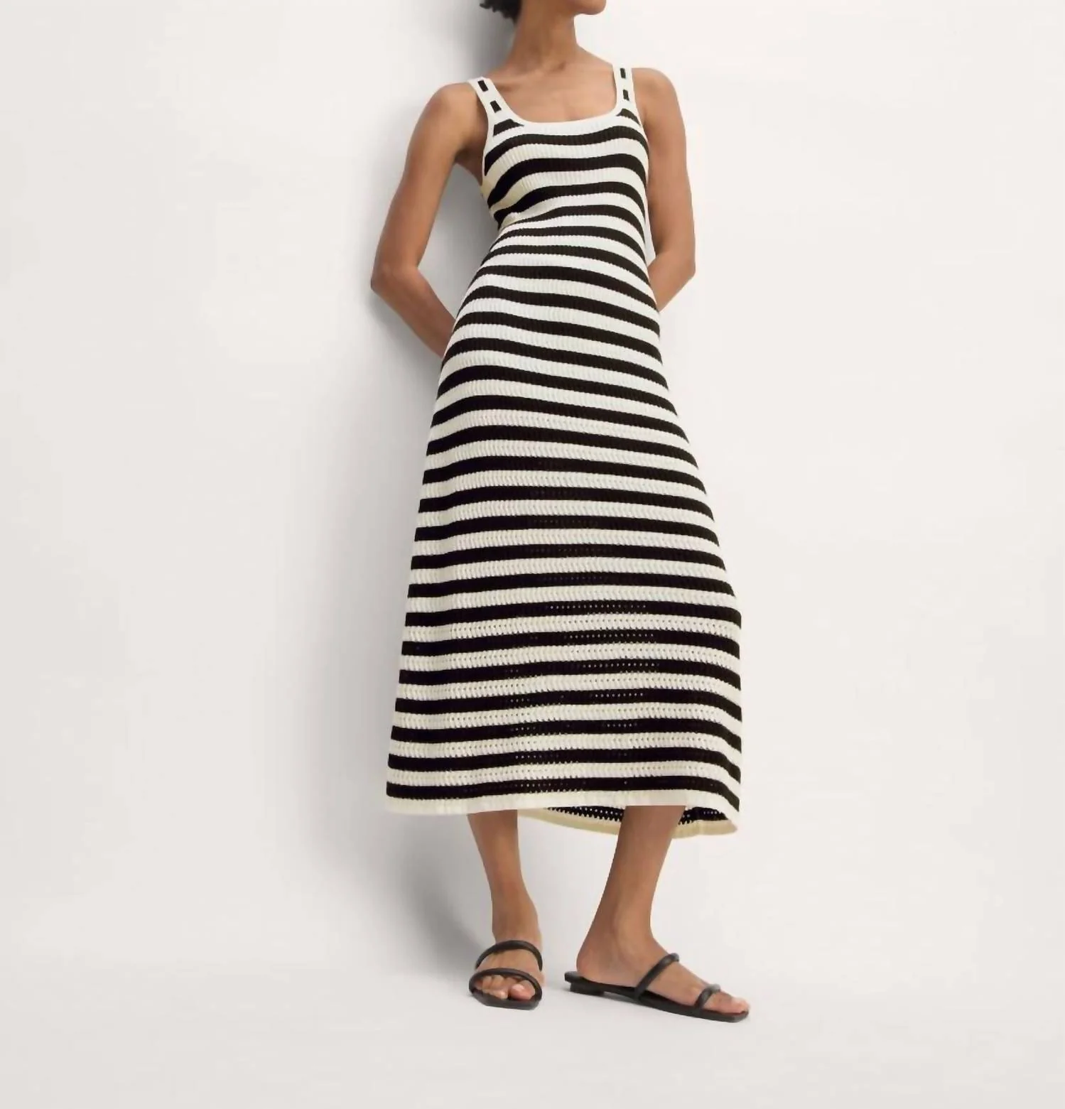 Crochet Knit Tank Dress In Black/ White