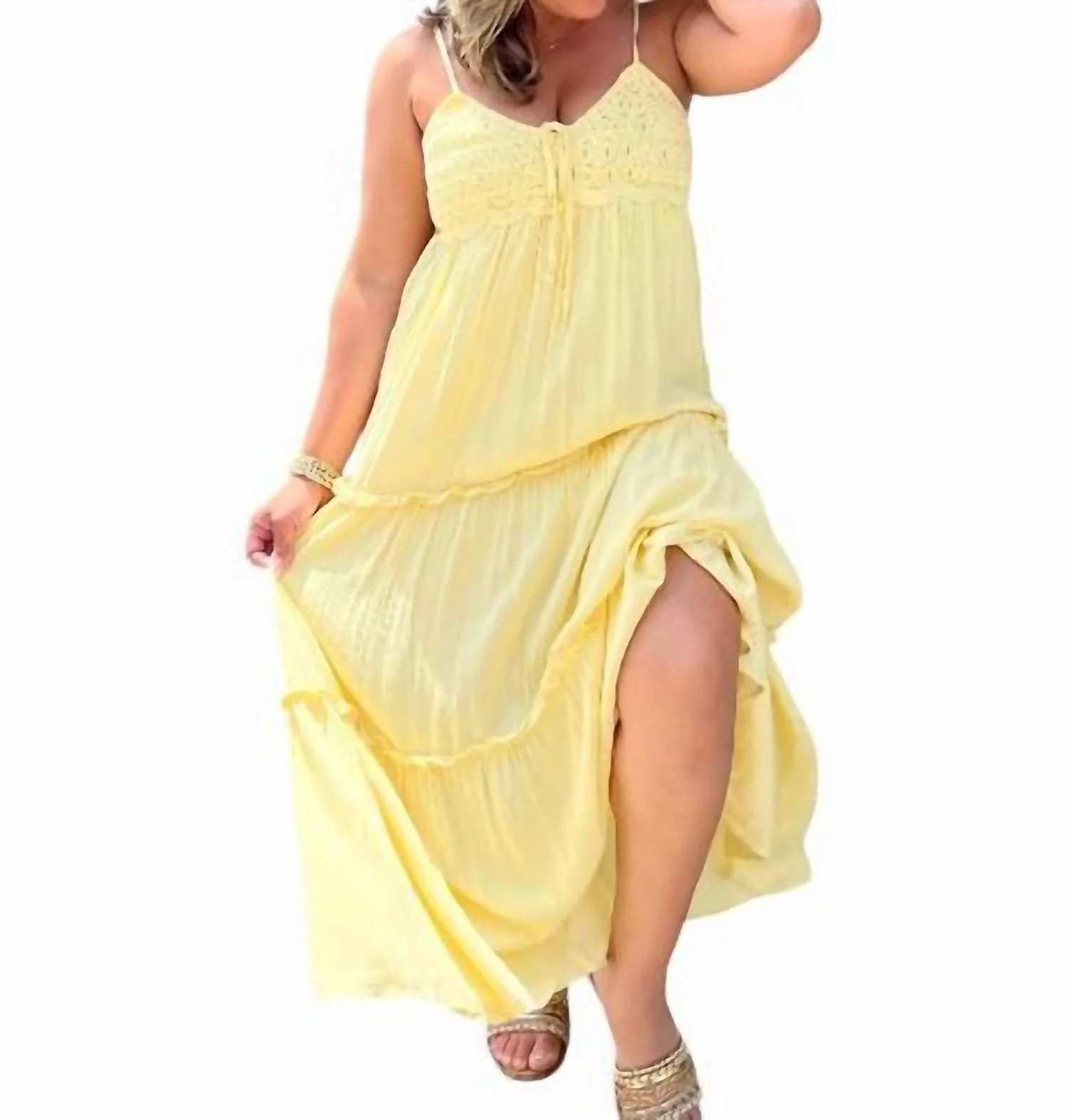 Crochet Maxi Dress In Yellow