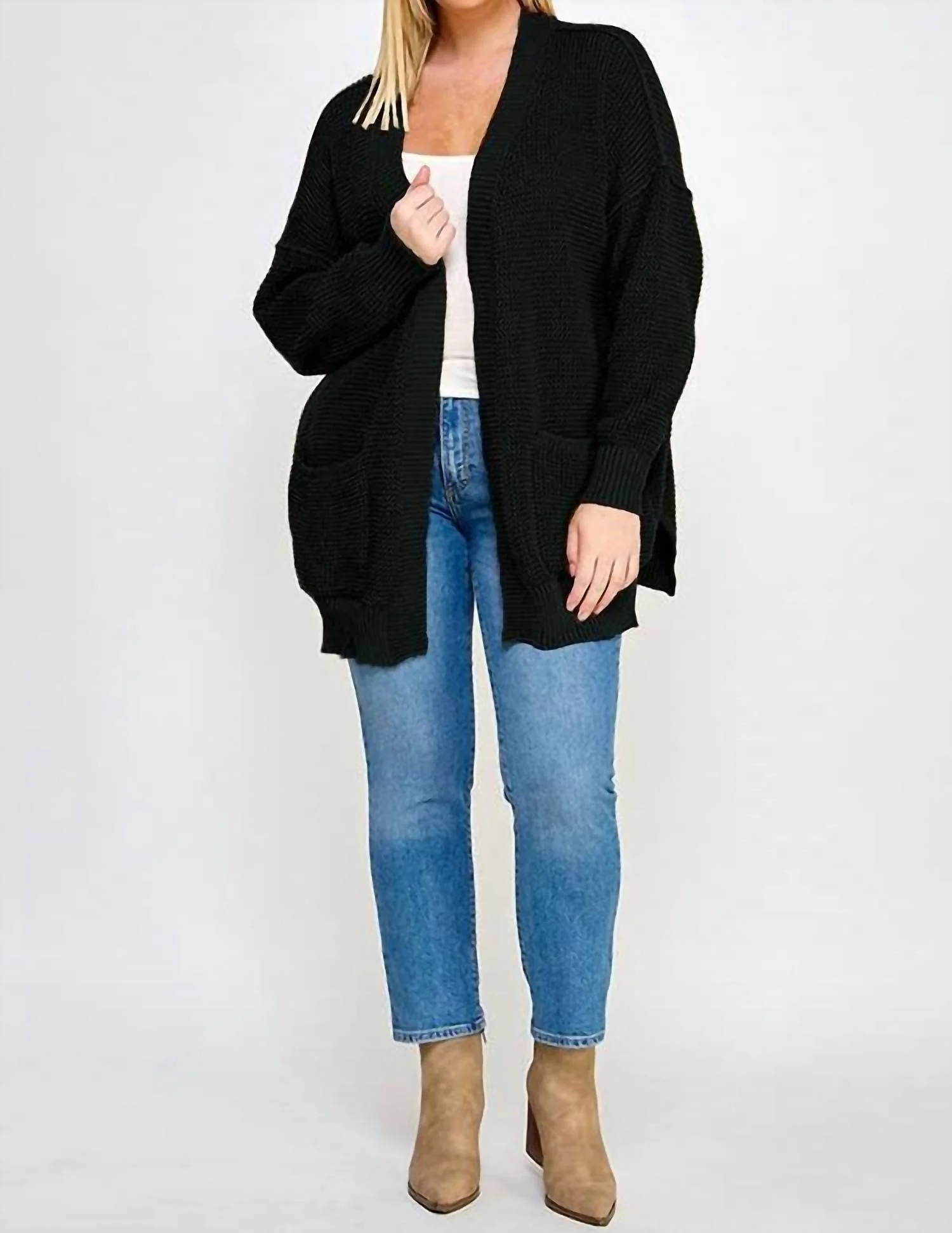 Crochet Sweater Knit Cardigan In Black