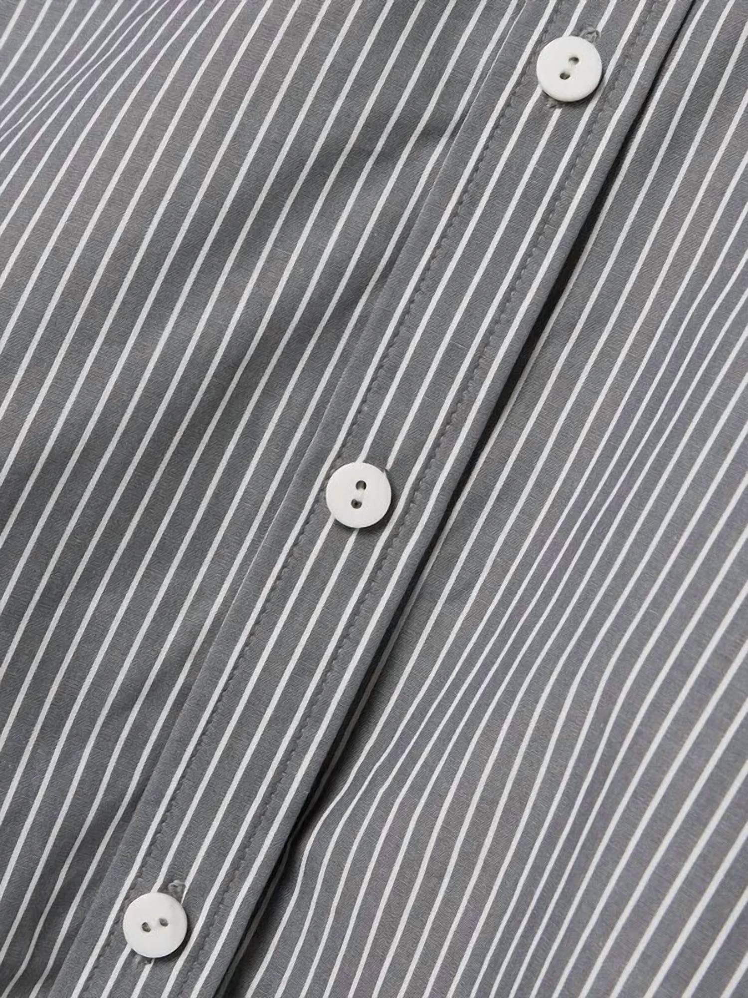 Crop Oversized Short Sleeve Shirt In Grey Railroad Stripe - Image 3