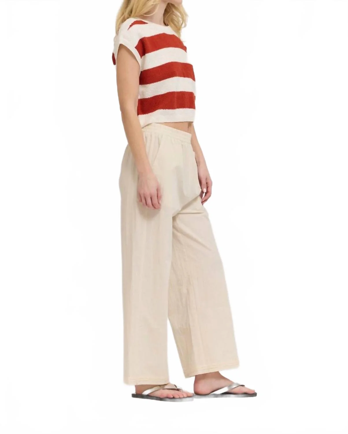 Cropped Bell Pepper Striped Sweater In Red/cream - Image 3
