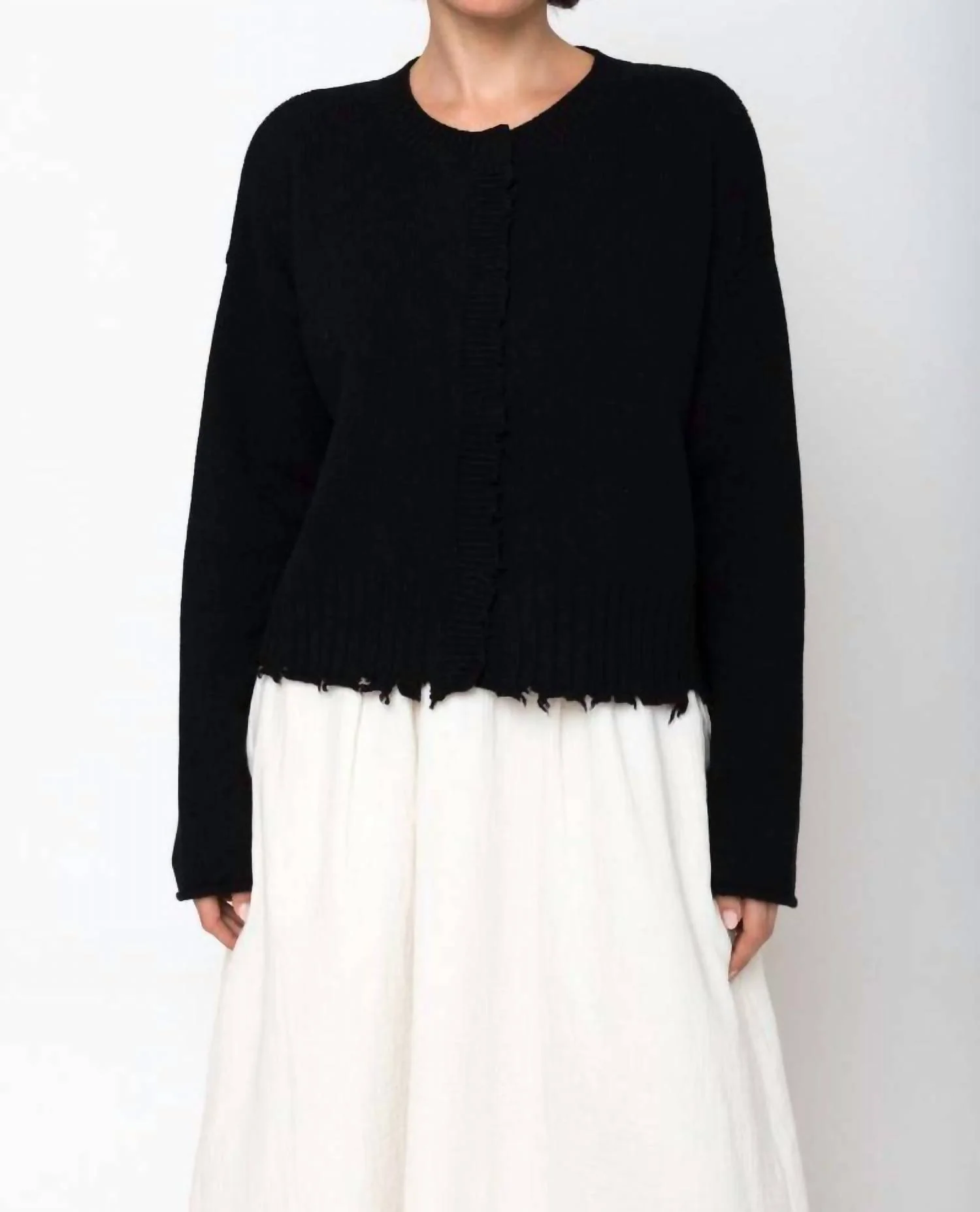 Cropped Boxy Cardigan In Black