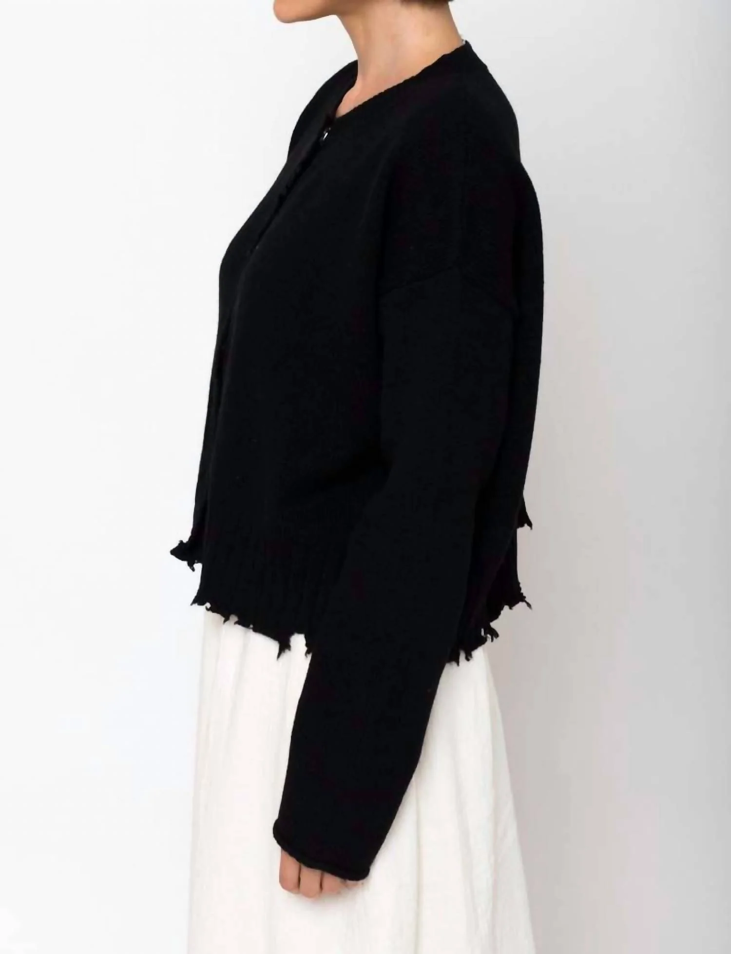 Cropped Boxy Cardigan In Black - Image 3