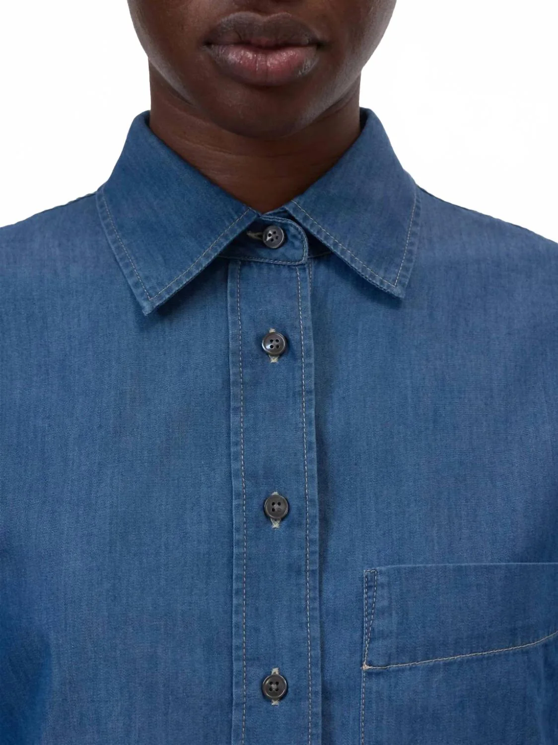 Cropped Classic Shirt In Dark Blue - Image 3