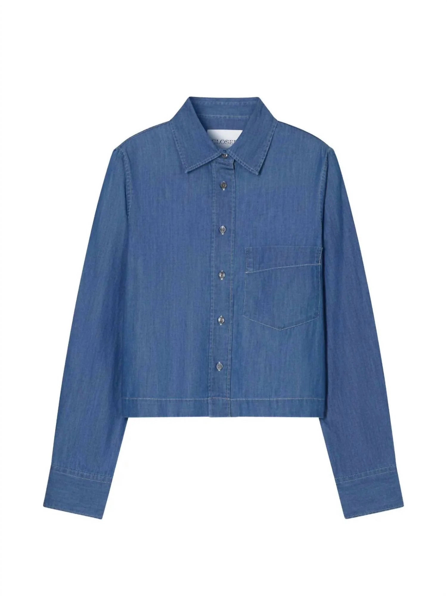 Cropped Classic Shirt In Dark Blue - Image 4
