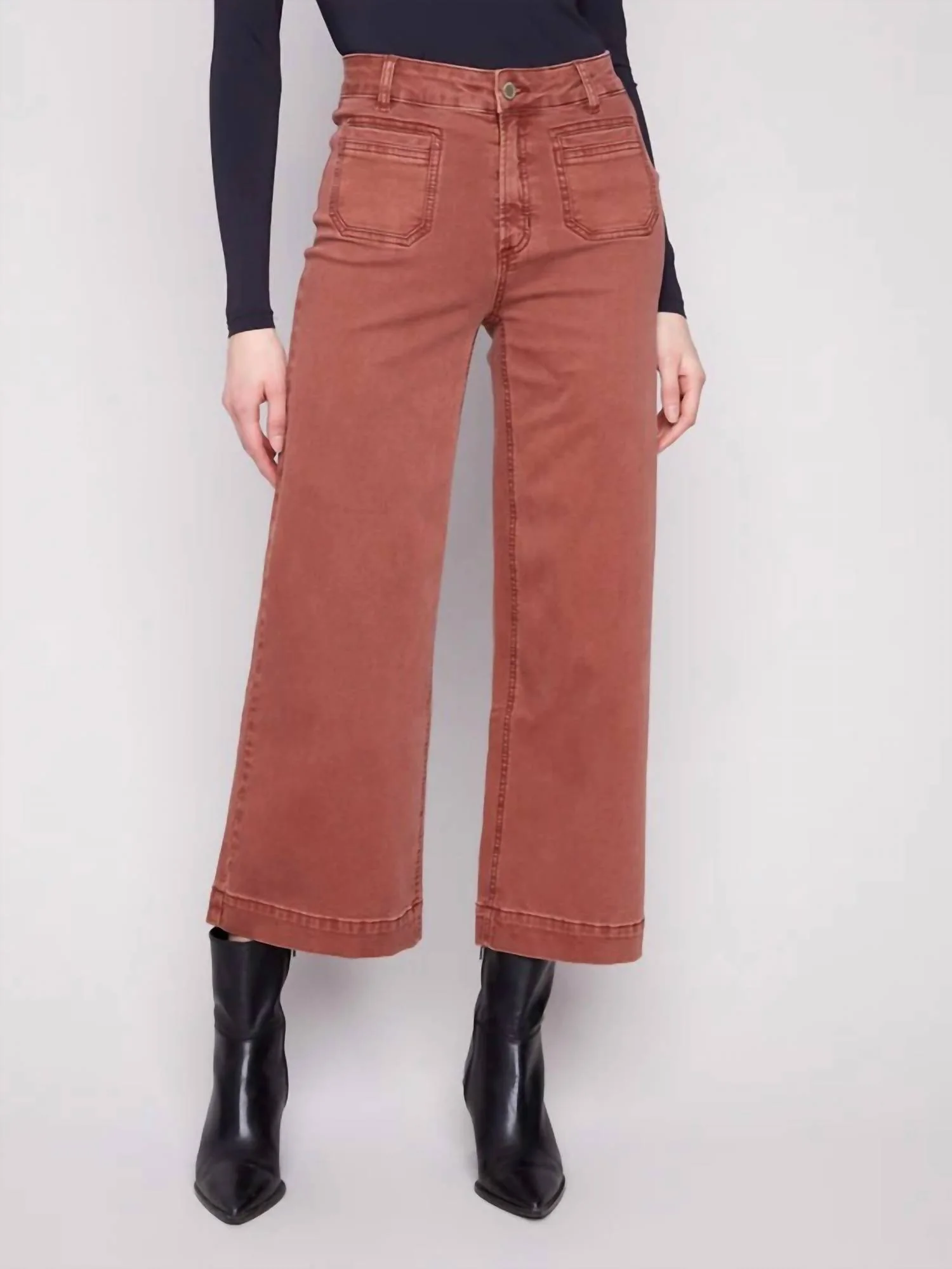 Cropped Flair Legged Front Patch Pocket Pant In Sepia