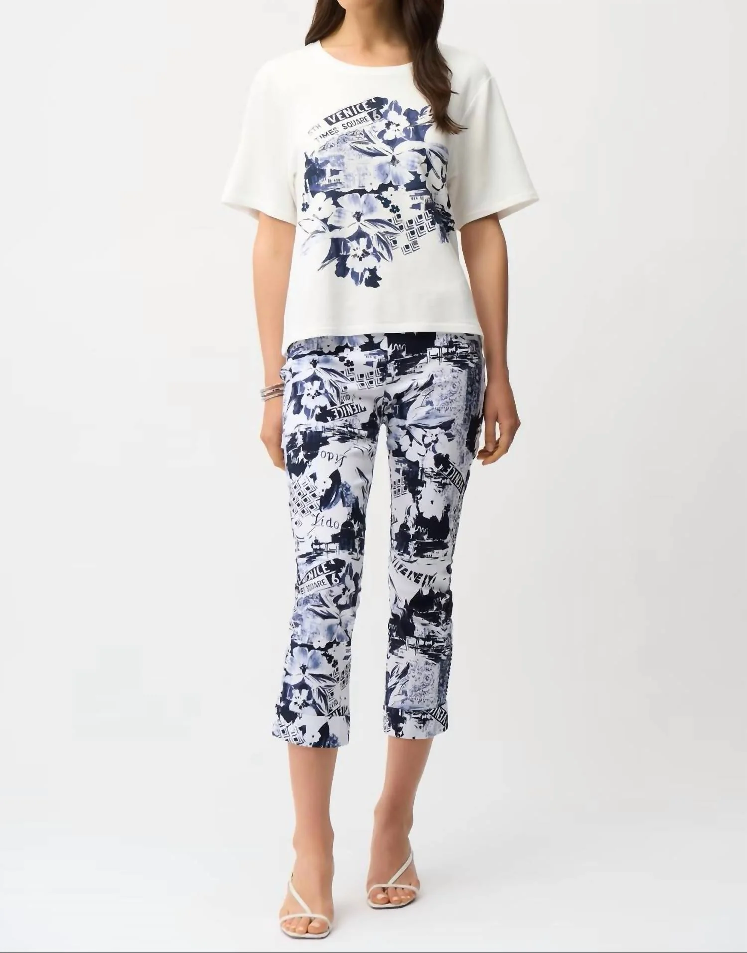 Cropped Floral Skinny Trouser Pant In Blue/vanilla - Image 3
