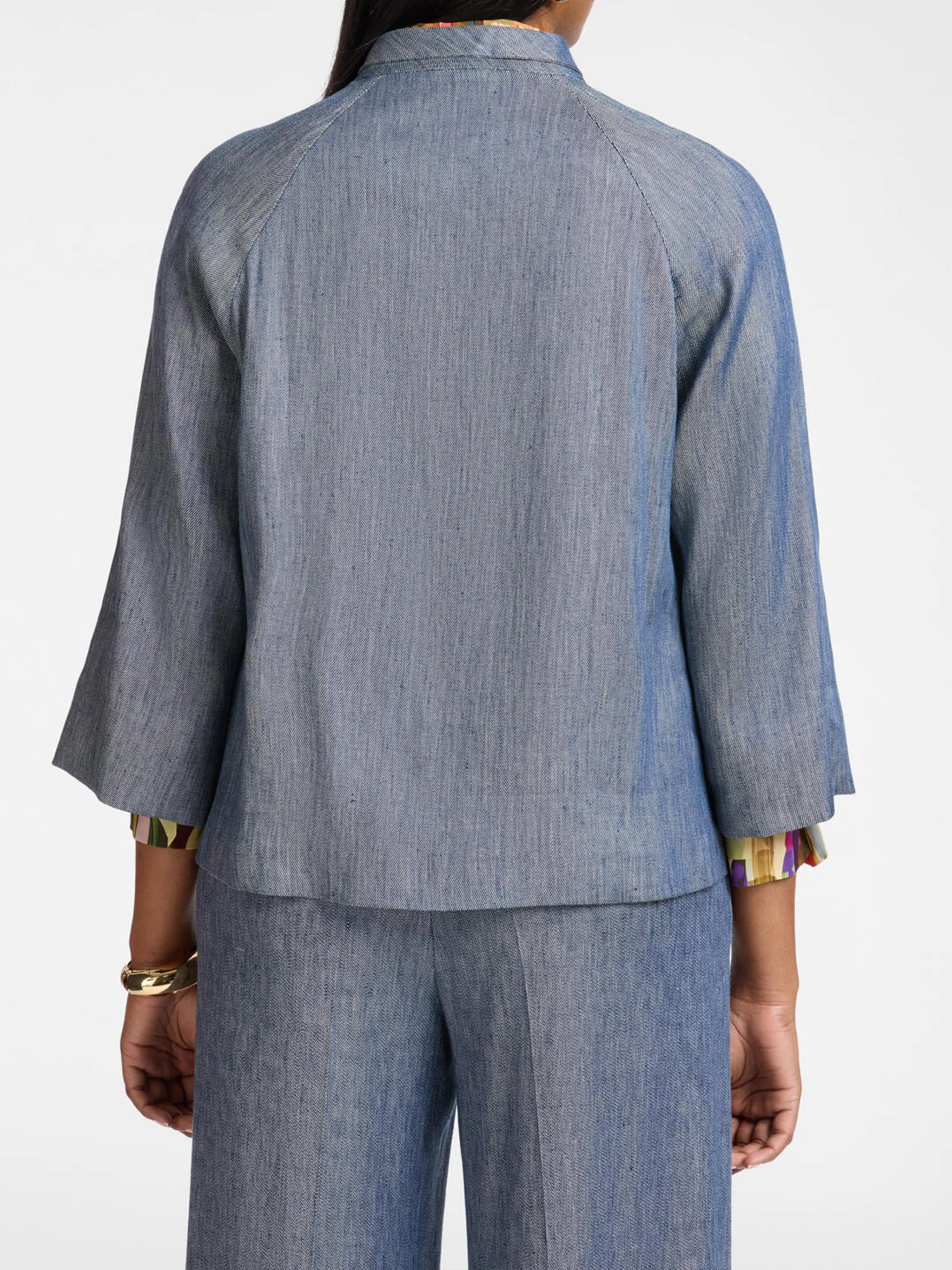 Cropped Muted Blue Textured Woven Jacket - Image 3