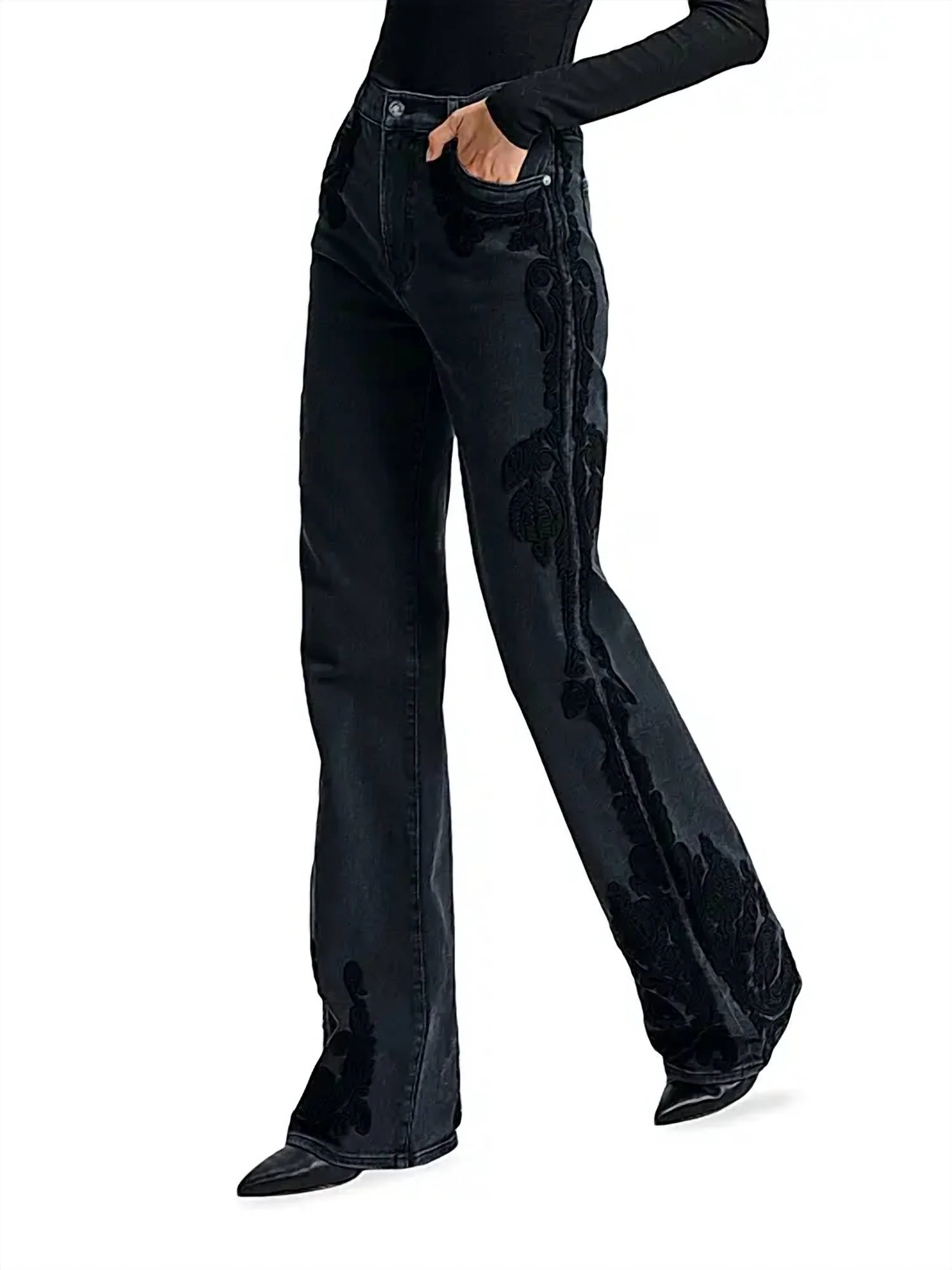 Crosbie High Rise Wide Leg Jeans In Washed Onyx - Image 3
