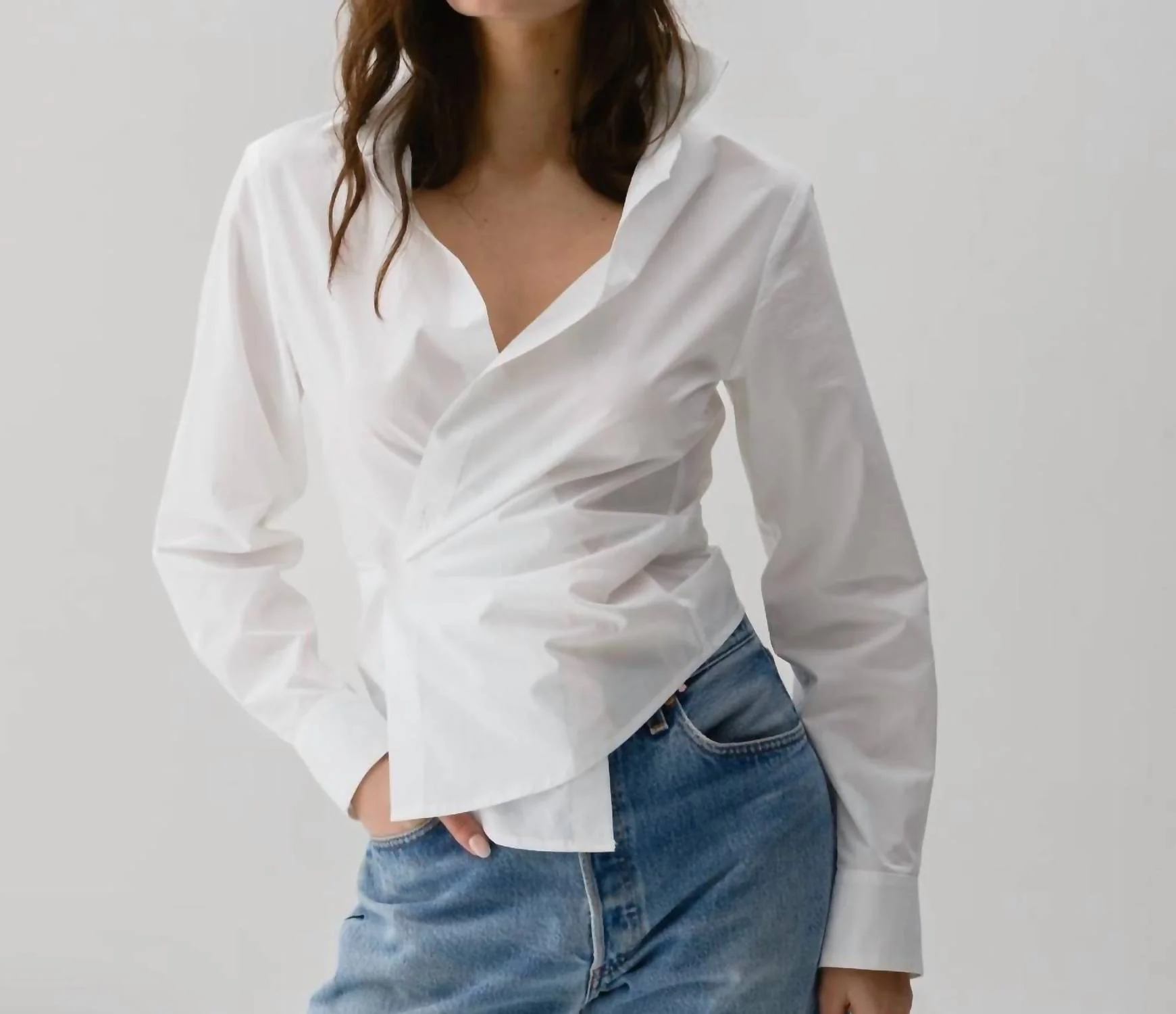 Crossover Fitted Paper Cotton Shirt In Optic White
