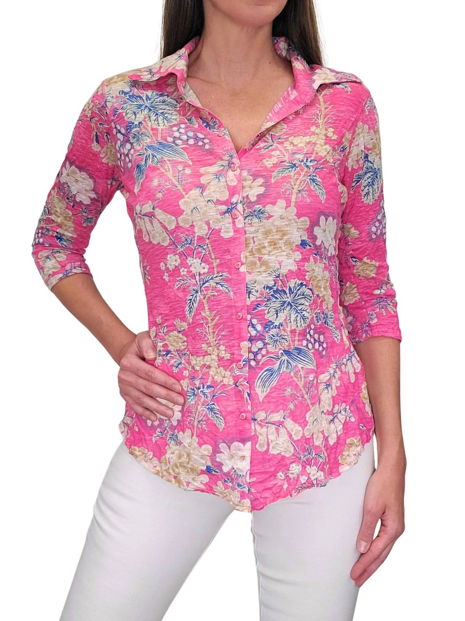Crushed 3/4 Sleeve Shirt In Peony