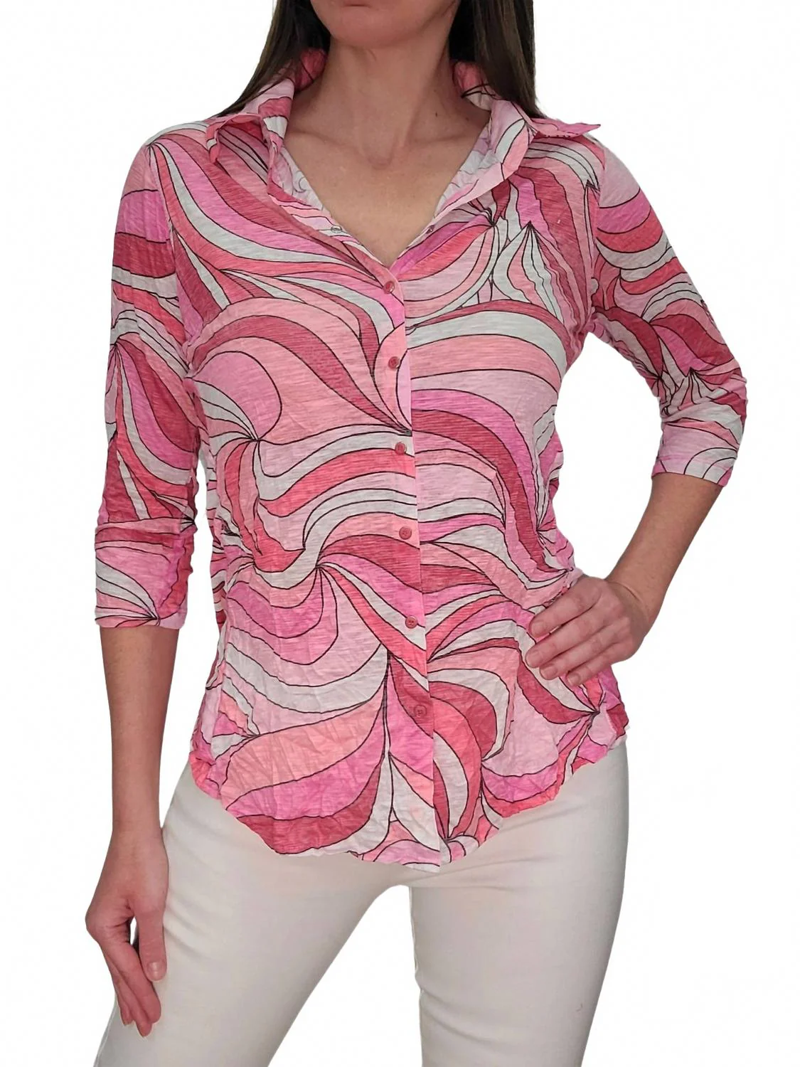Crushed 3/4 Sleeve Shirt In Petal