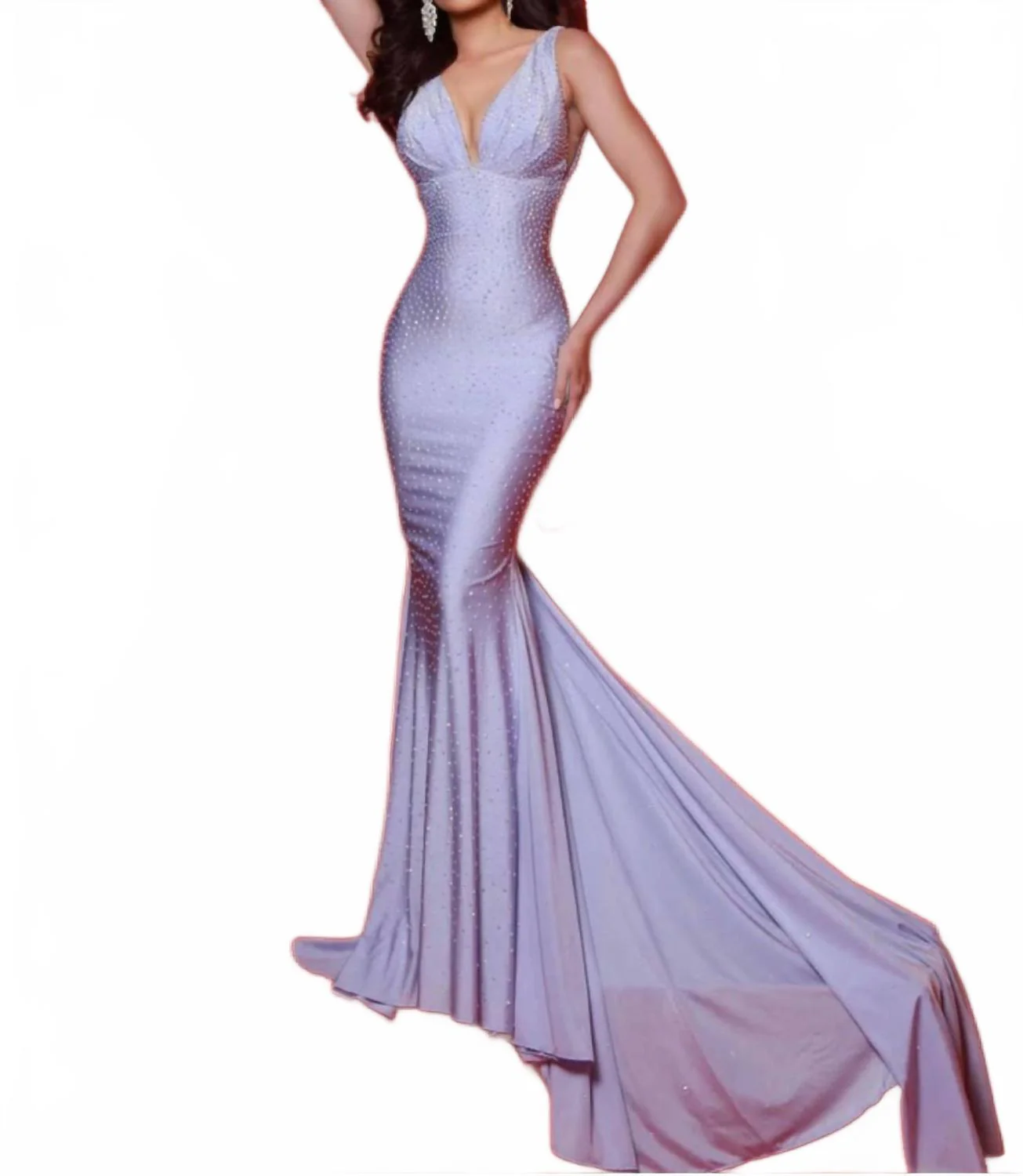 Crystal Embellished Mermaid Gown In Lilac - Image 3