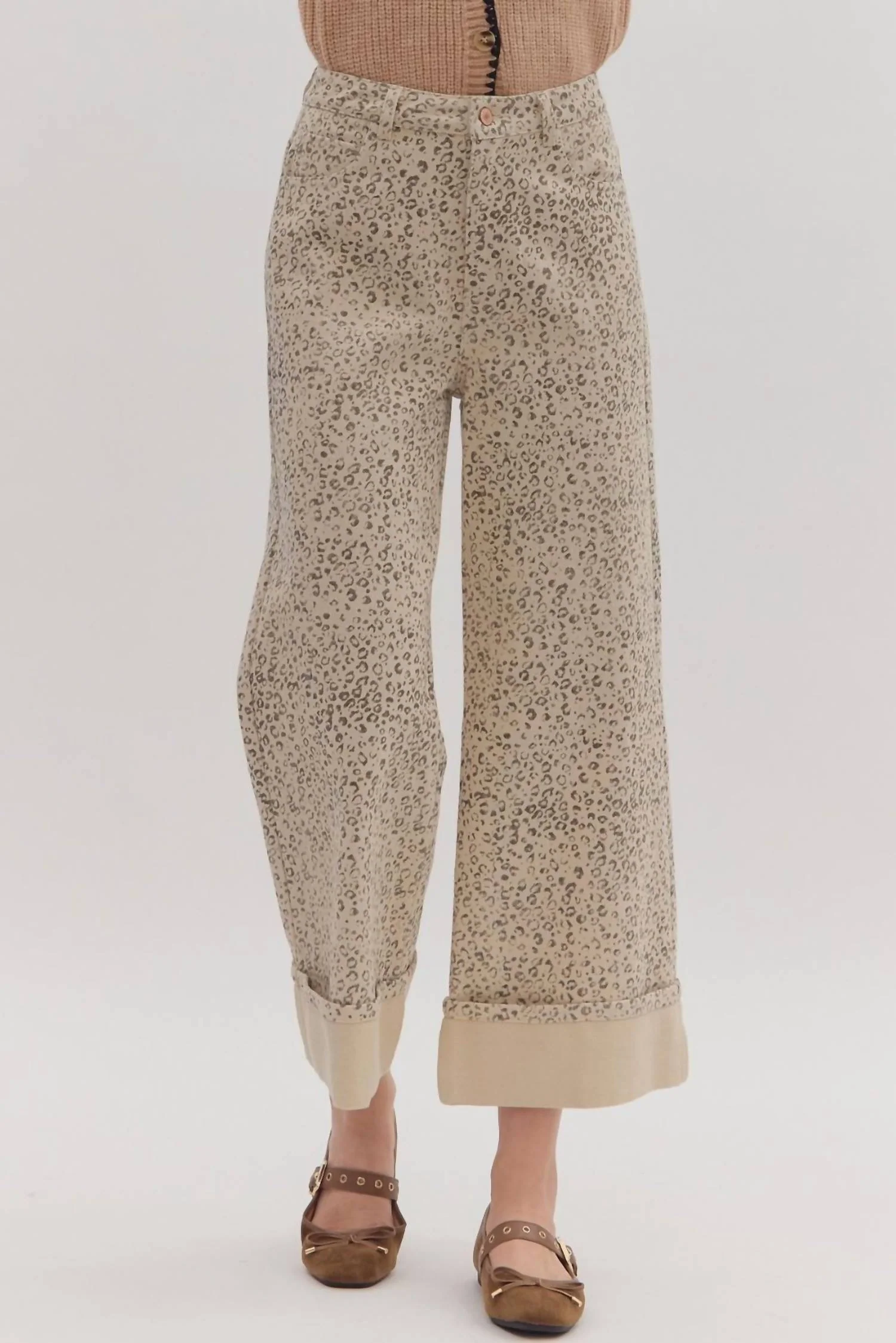 Cuffed Ankle Length Pants In Leopard