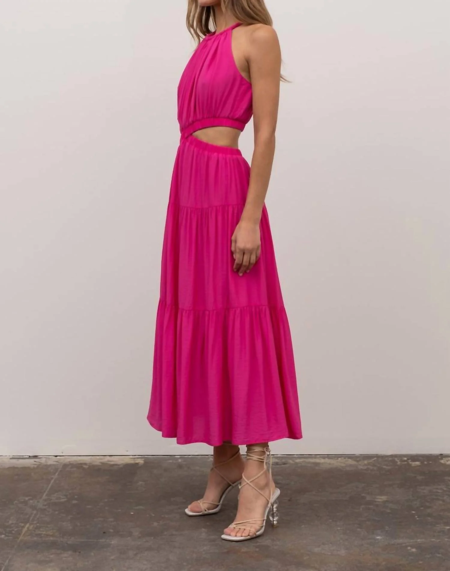 Cutout Tiered Maxi Dress In Pink - Image 3