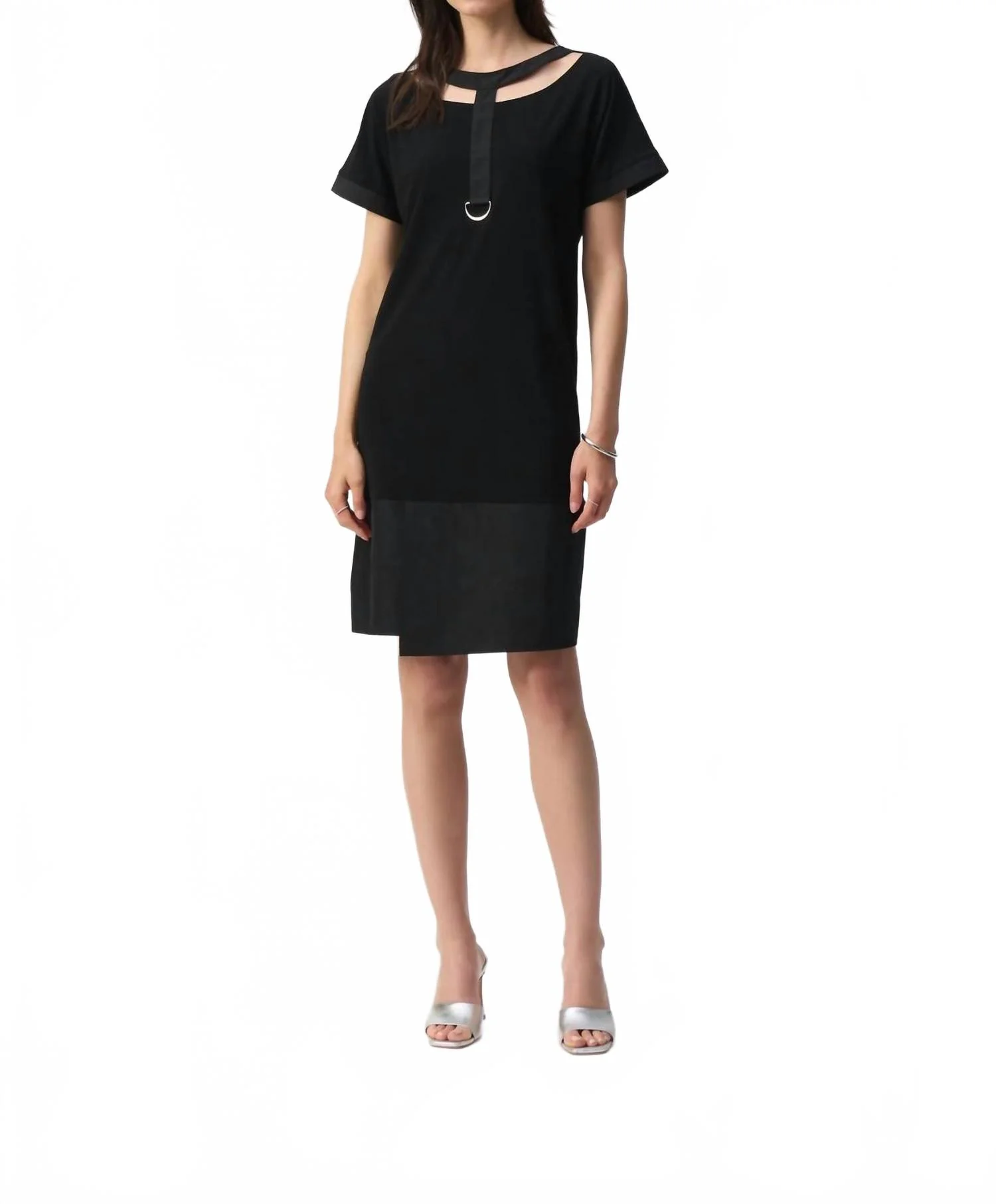 Cutout Yoke Detail Shift Dress In Black