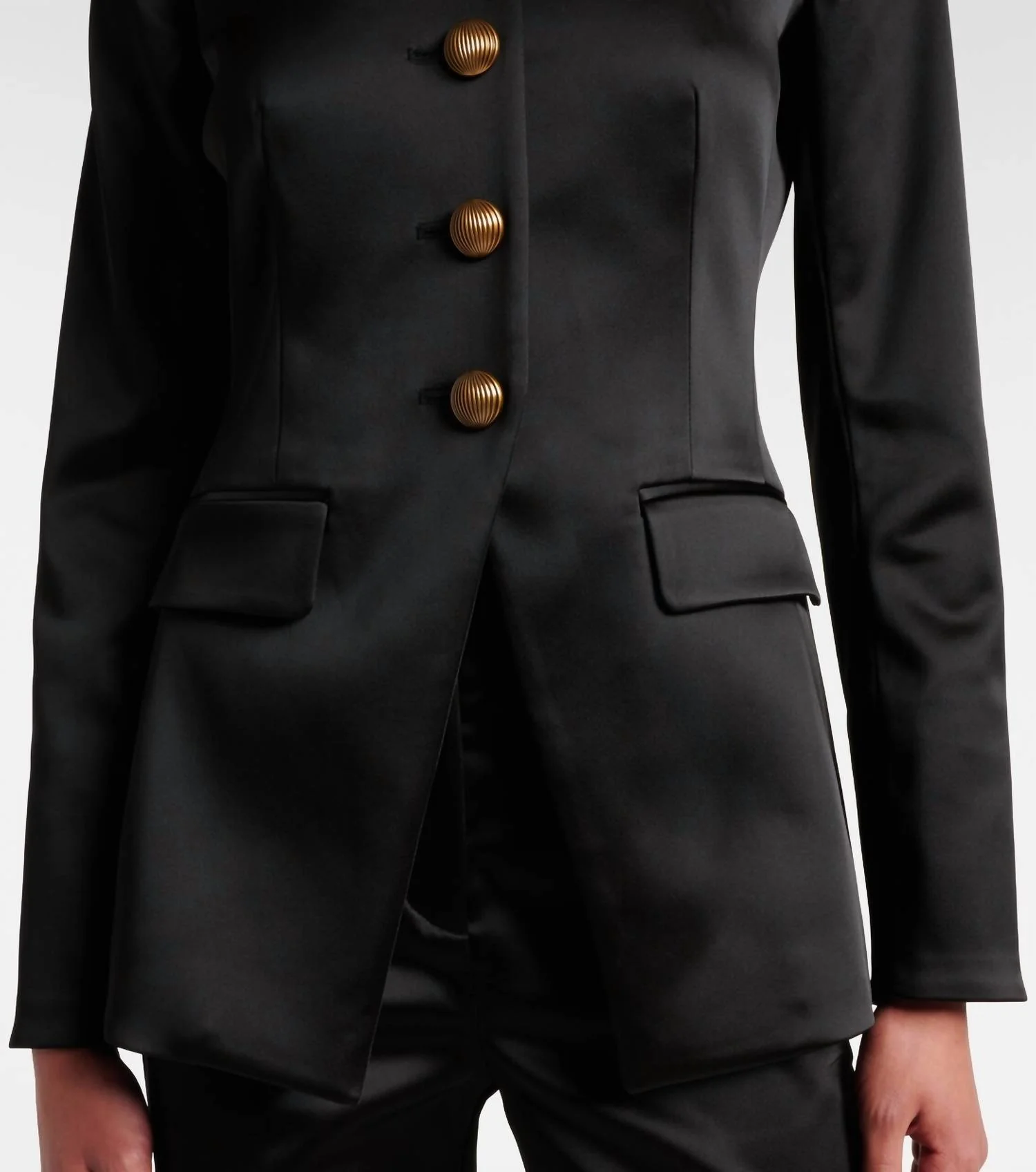 Cynthia Satin Tailored Jacket In Black - Image 4