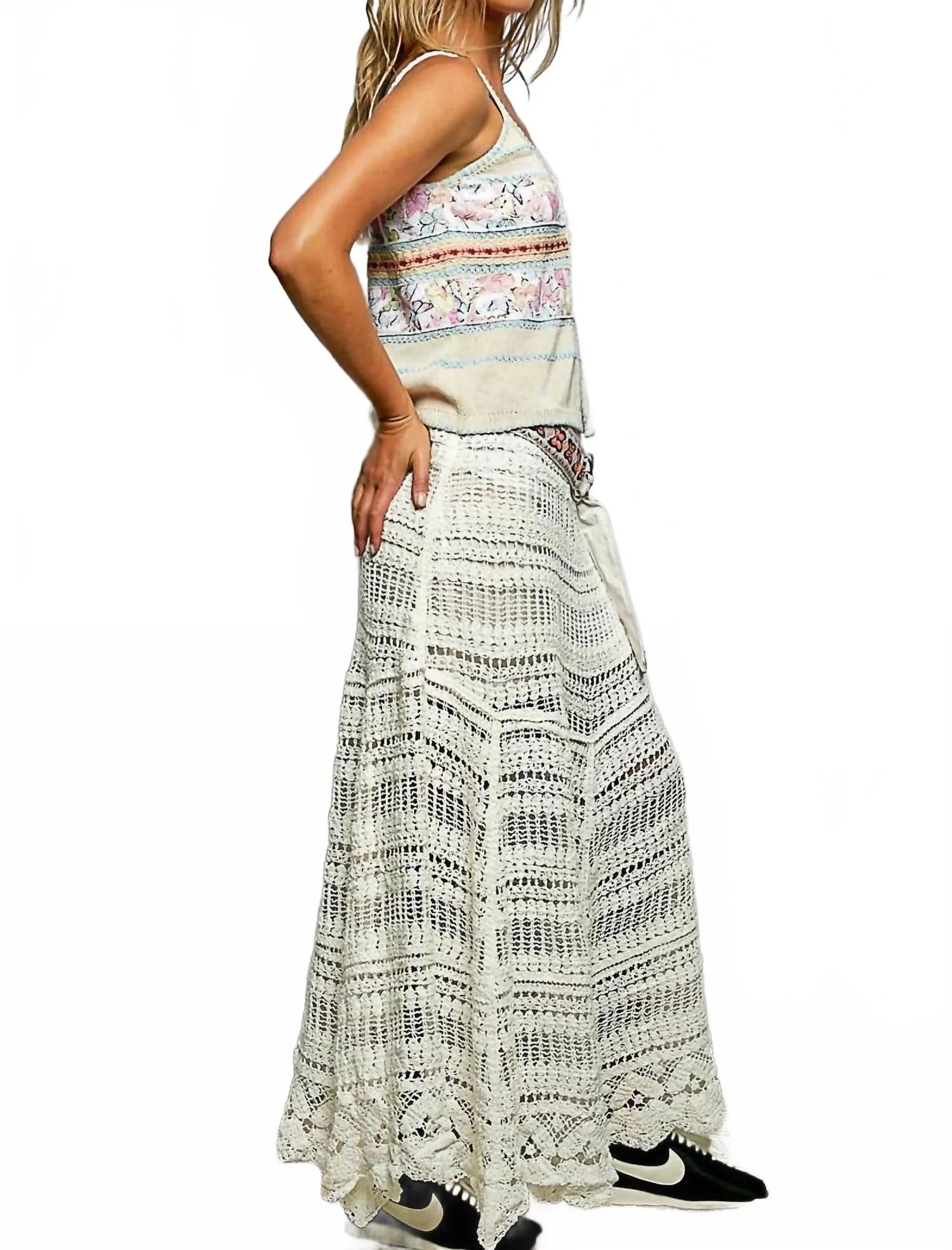Cyprus Crochet Maxi Skirt In Beige - Image 4