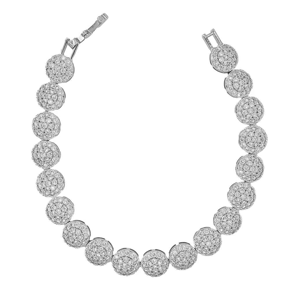 CZ Stone Paved Round Disc Link Bracelet - Image 2