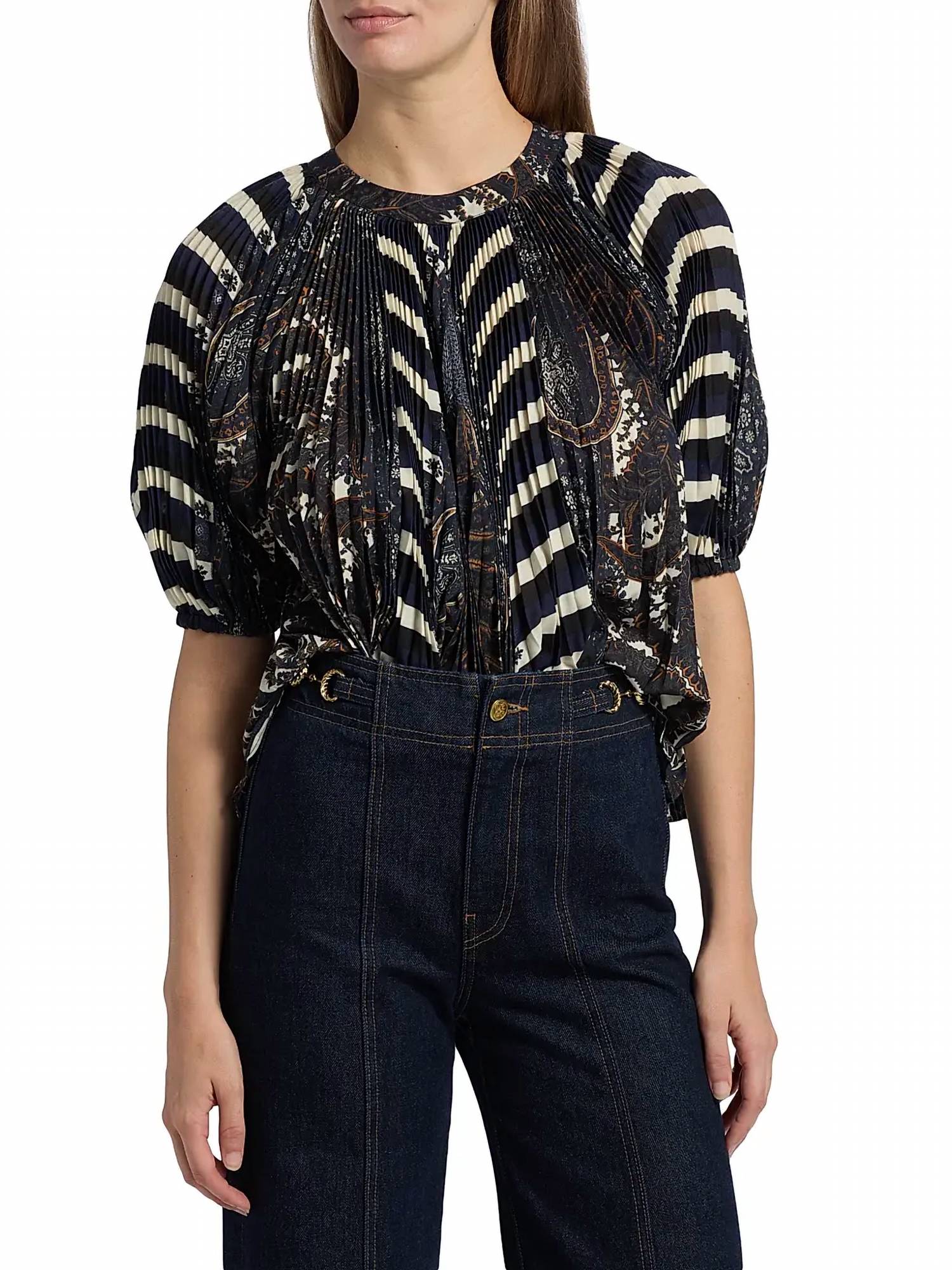 Dafne Pleated Blouse In Eclipse