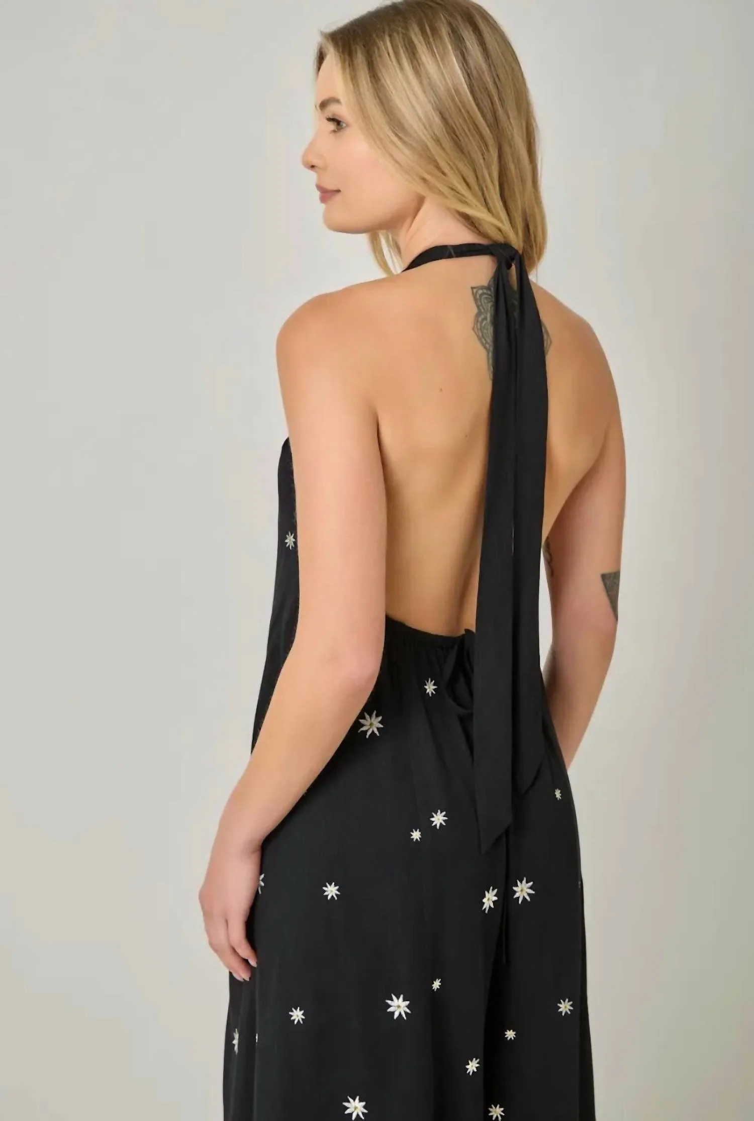 Daisy Halter Jumpsuit In Black - Image 3