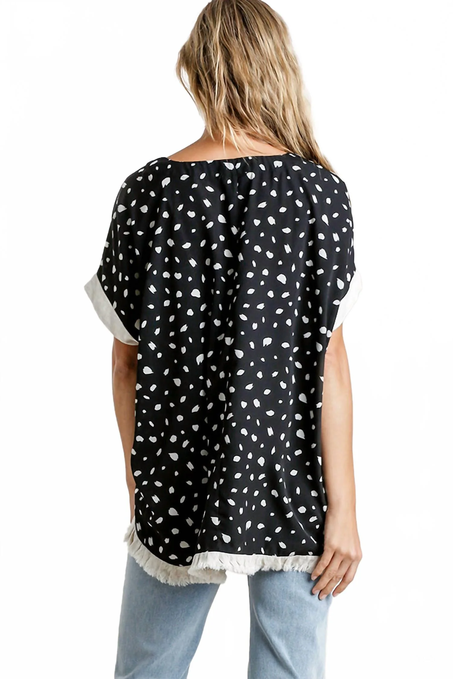 Dalmatian Frayed Hem Top In Black - Image 2