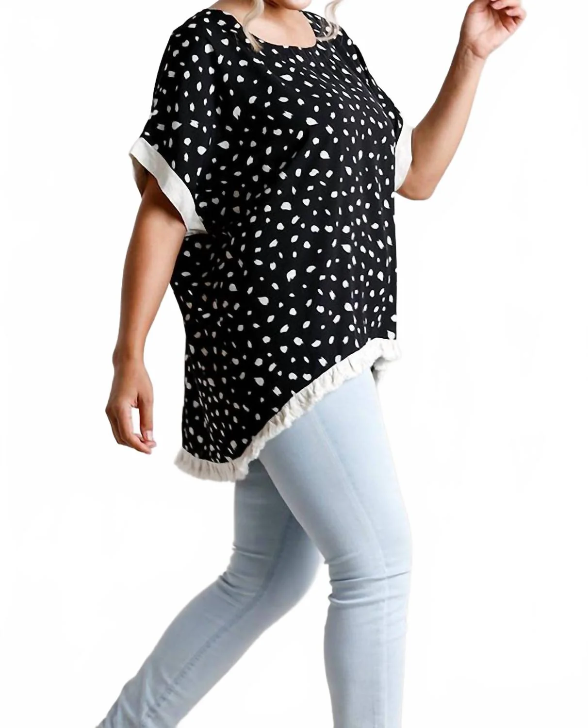 Dalmatian Frayed Hem Top In Black - Image 4