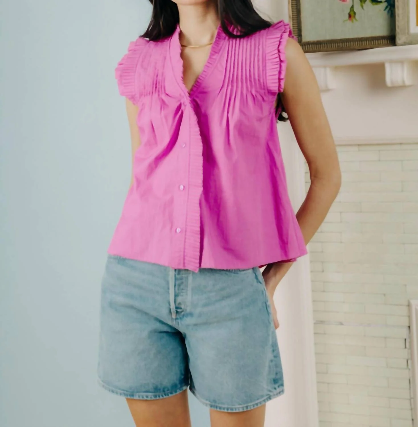 Dana Button Through Top In Rosebud