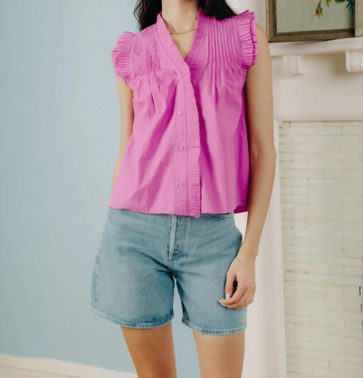 Dana Button Through Top In Rosebud - Image 3