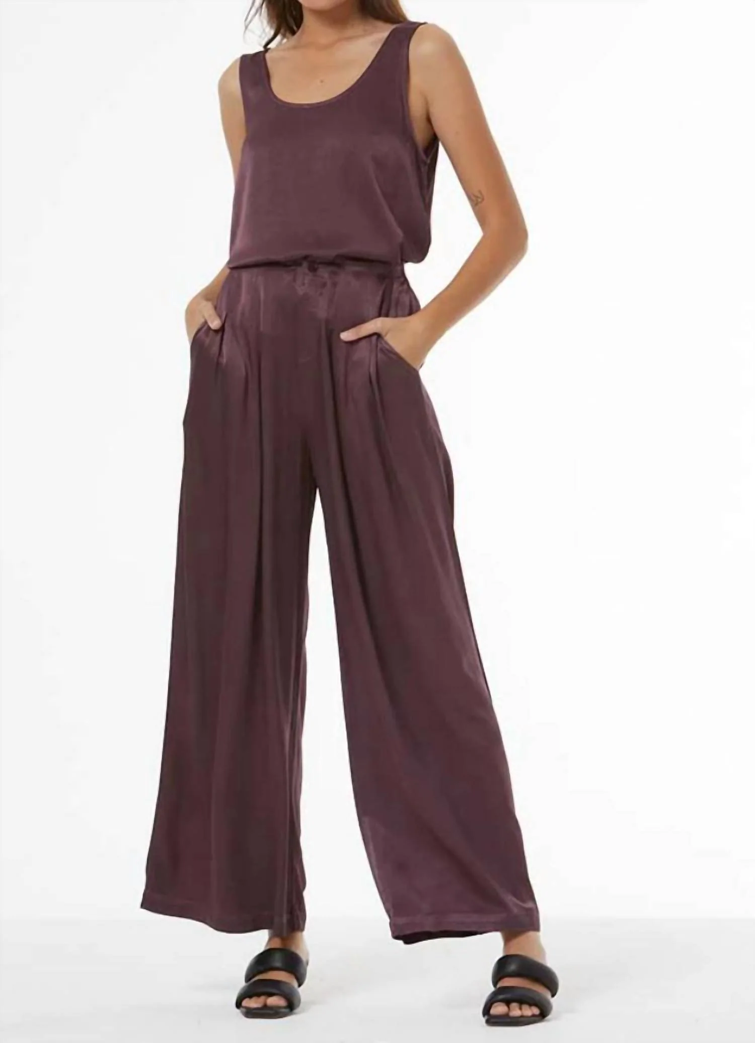 Dana Heavy Satin Scoop Tank Top In Raisin - Image 4